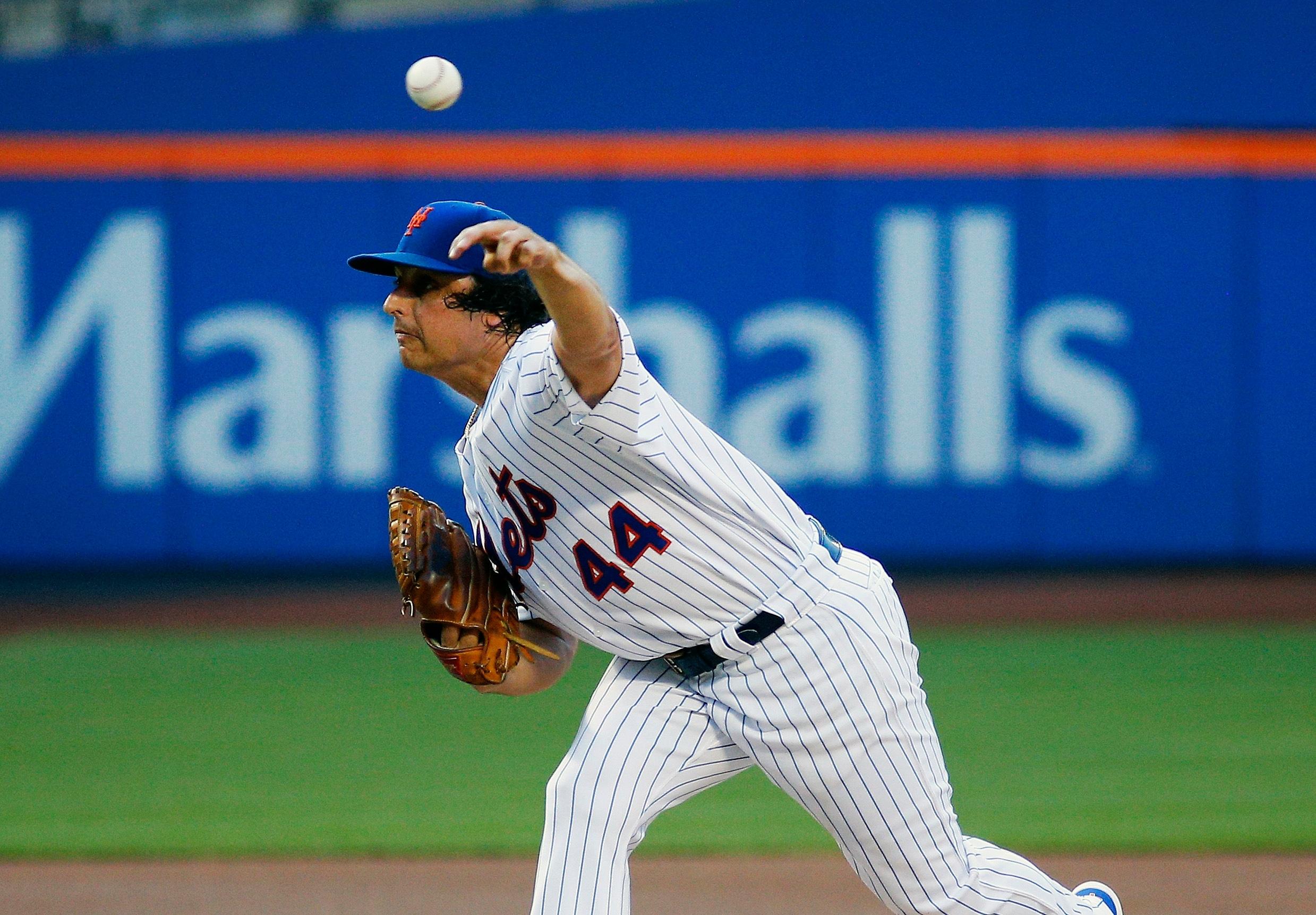 Jul 3, 2019; New York City, NY, USA; New York Mets starting pitcher Jason Vargas (44) pitches against the New York Yankees during the first inning at Citi Field. Mandatory Credit: Andy Marlin-USA TODAY Sports