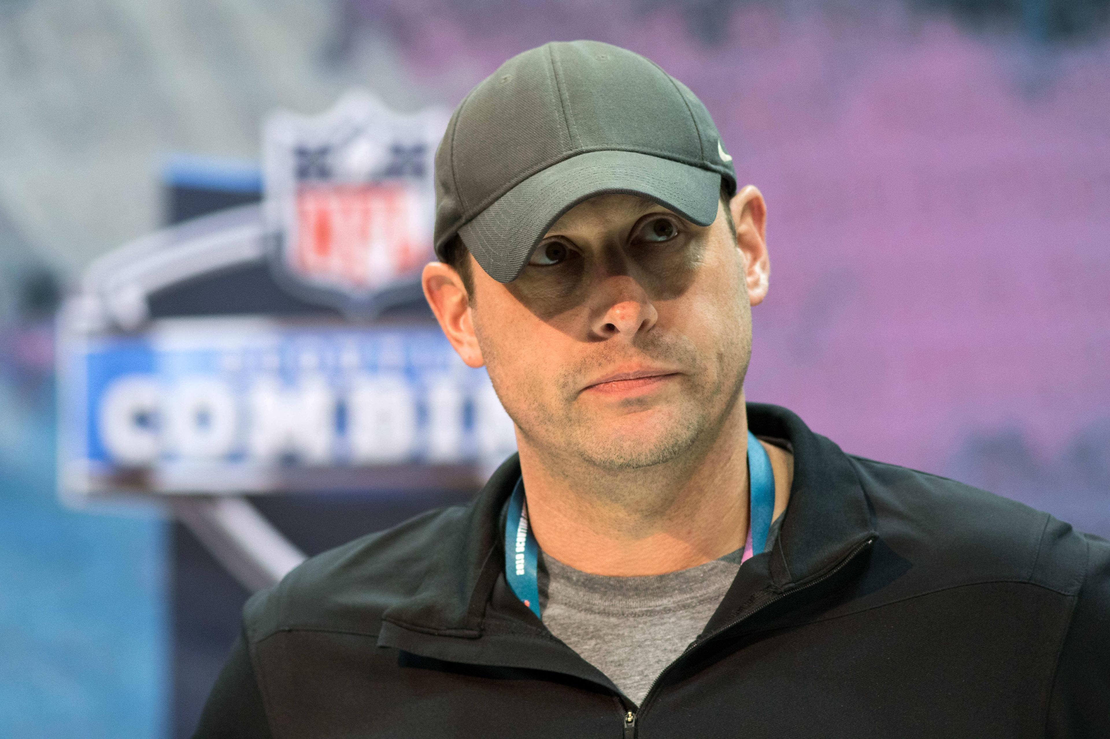 Feb 27, 2019; Indianapolis, IN, USA; New York Jets head coach Adam Gase speaks to media during the 2019 NFL Combine at Indianapolis Convention Center. Mandatory Credit: Trevor Ruszkowski-USA TODAY Sports / Trevor Ruszkowski