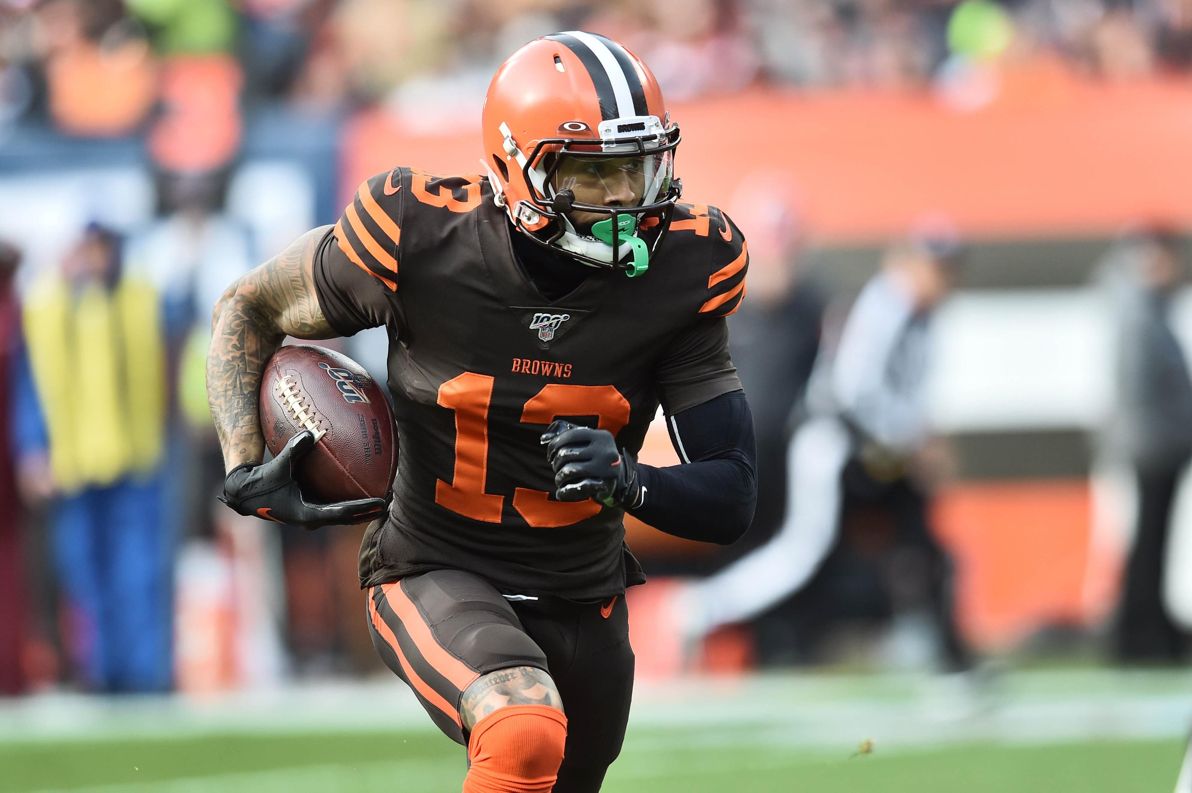 Dec 8, 2019; Cleveland, OH, USA; Cleveland Browns wide receiver Odell Beckham (13) runs with the ball after a catch during the first half against the Cincinnati Bengals at FirstEnergy Stadium. Mandatory Credit: Ken Blaze-USA TODAY Sports / Ken Blaze