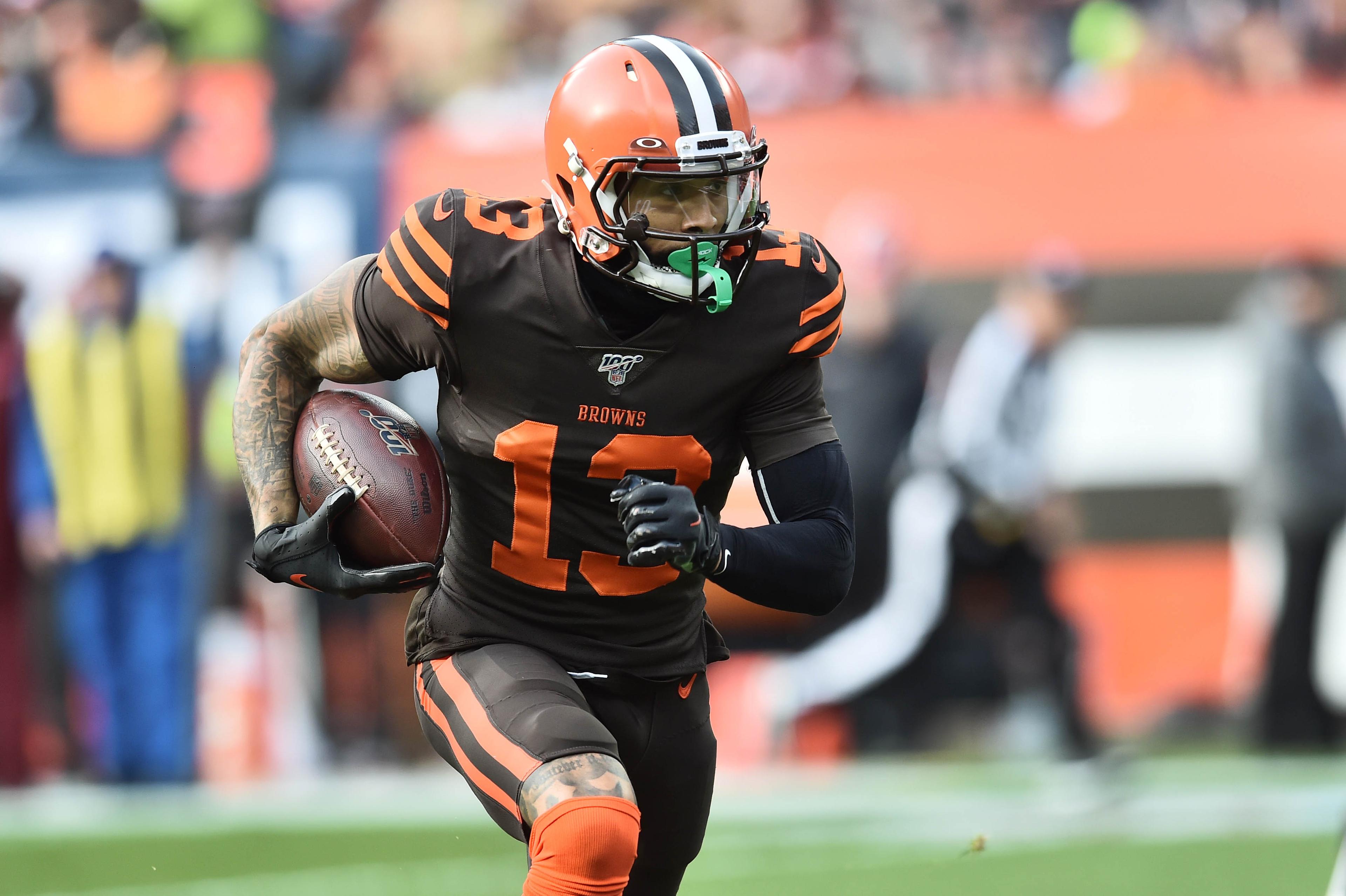 Dec 8, 2019; Cleveland, OH, USA; Cleveland Browns wide receiver Odell Beckham (13) runs with the ball after a catch during the first half against the Cincinnati Bengals at FirstEnergy Stadium. Mandatory Credit: Ken Blaze-USA TODAY Sports