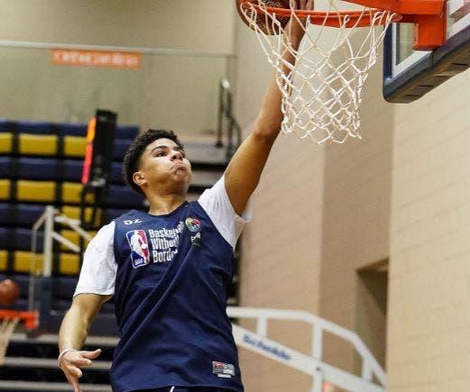 Feb 16, 2019; Charlotte, NC, USA; Killian Hayes of France makes a layup during drills and practice at the All Star-Borders Global Camp at Queens University . Mandatory Credit: Jim Dedmon-USA TODAY Sports / Jim Dedmon-USA TODAY Sports