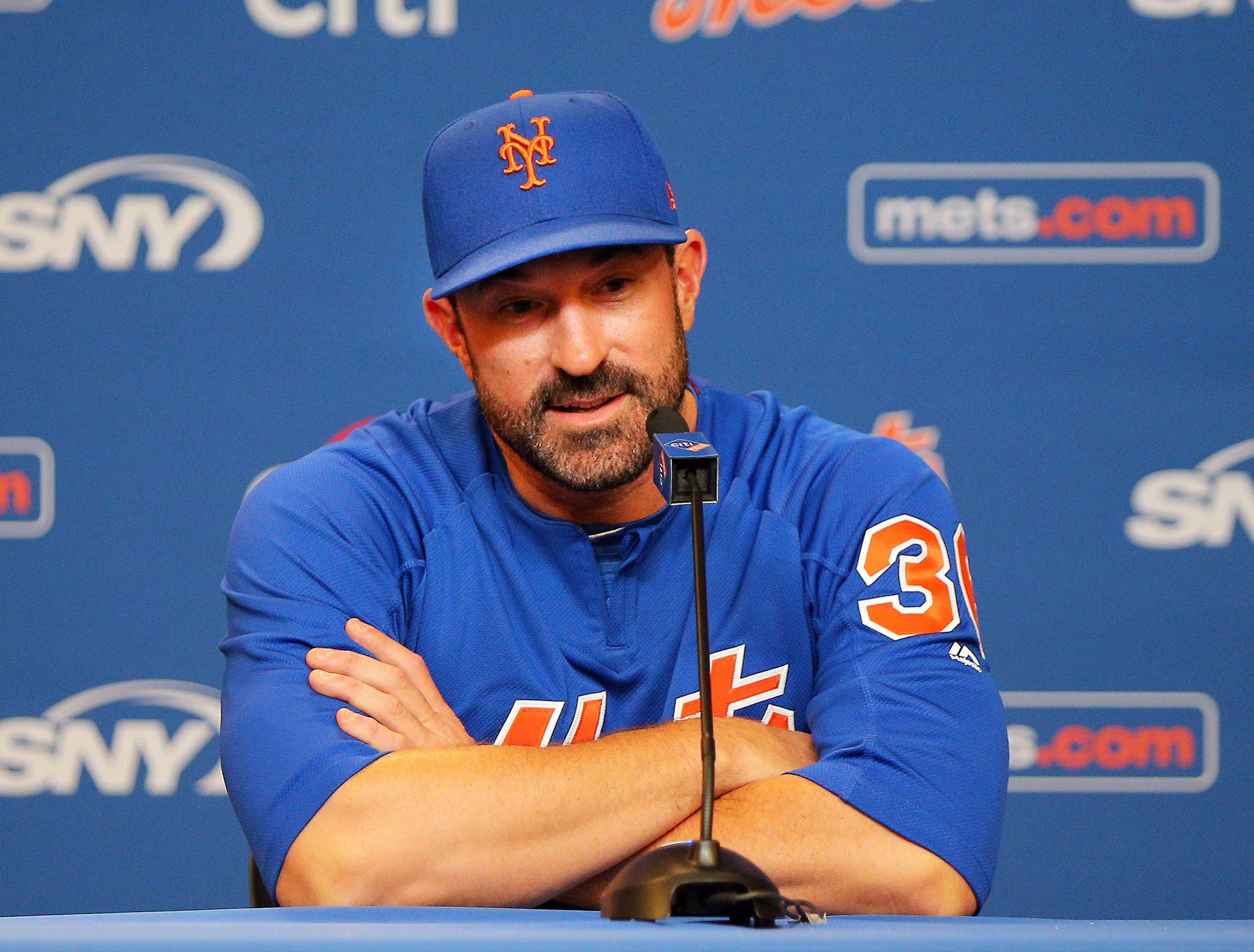 Apr 22, 2019; New York City, NY, USA; New York Mets manager Mickey Callaway addresses the media at a press conference prior to the game between the New York Mets and the Philadelphia Phillies at Citi Field. Mandatory Credit: Andy Marlin-USA TODAY Sports / Andy Marlin