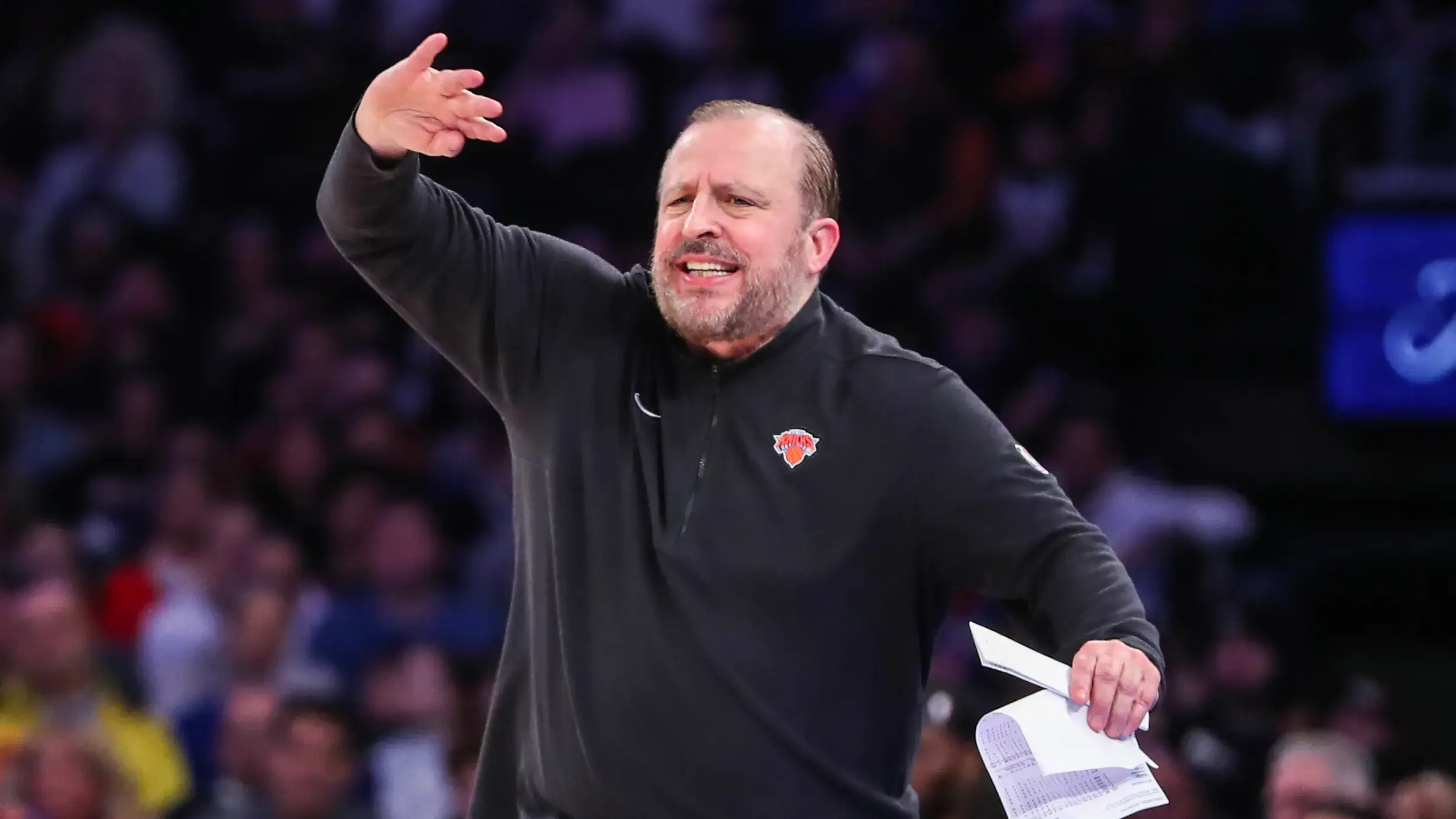 New York, New York, USA; New York Knicks head coach Tom Thibodeau yells out instructions at Madison Square Garden