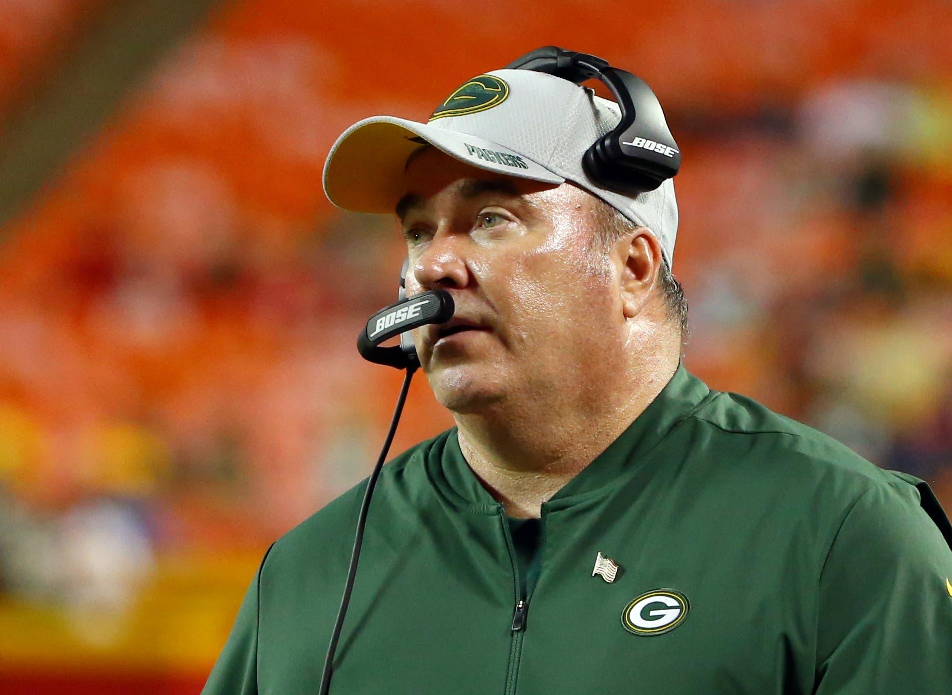 Green Bay Packers head coach Mike McCarthy looks on from the sideline in the second half against the Kansas City Chiefs at Arrowhead Stadium. / Jay Biggerstaff/USA TODAY Sports