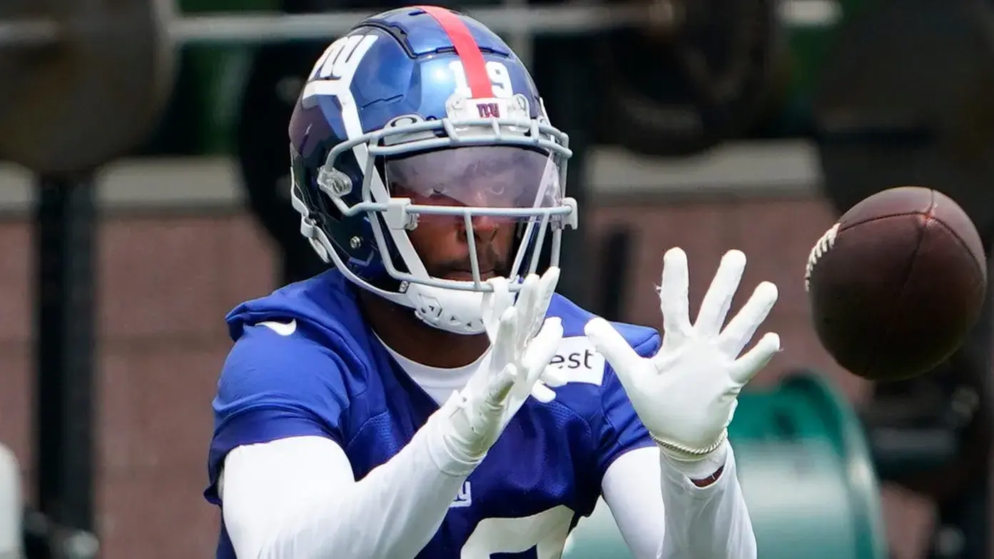 New York Giants wide receiver Jeff Smith (19) catches the ball on day two of mandatory minicamp at the Giants training center on Wednesday, June 14, 2023, in East Rutherford. / © Danielle Parhizkaran/NorthJersey.com / USA TODAY NETWORK