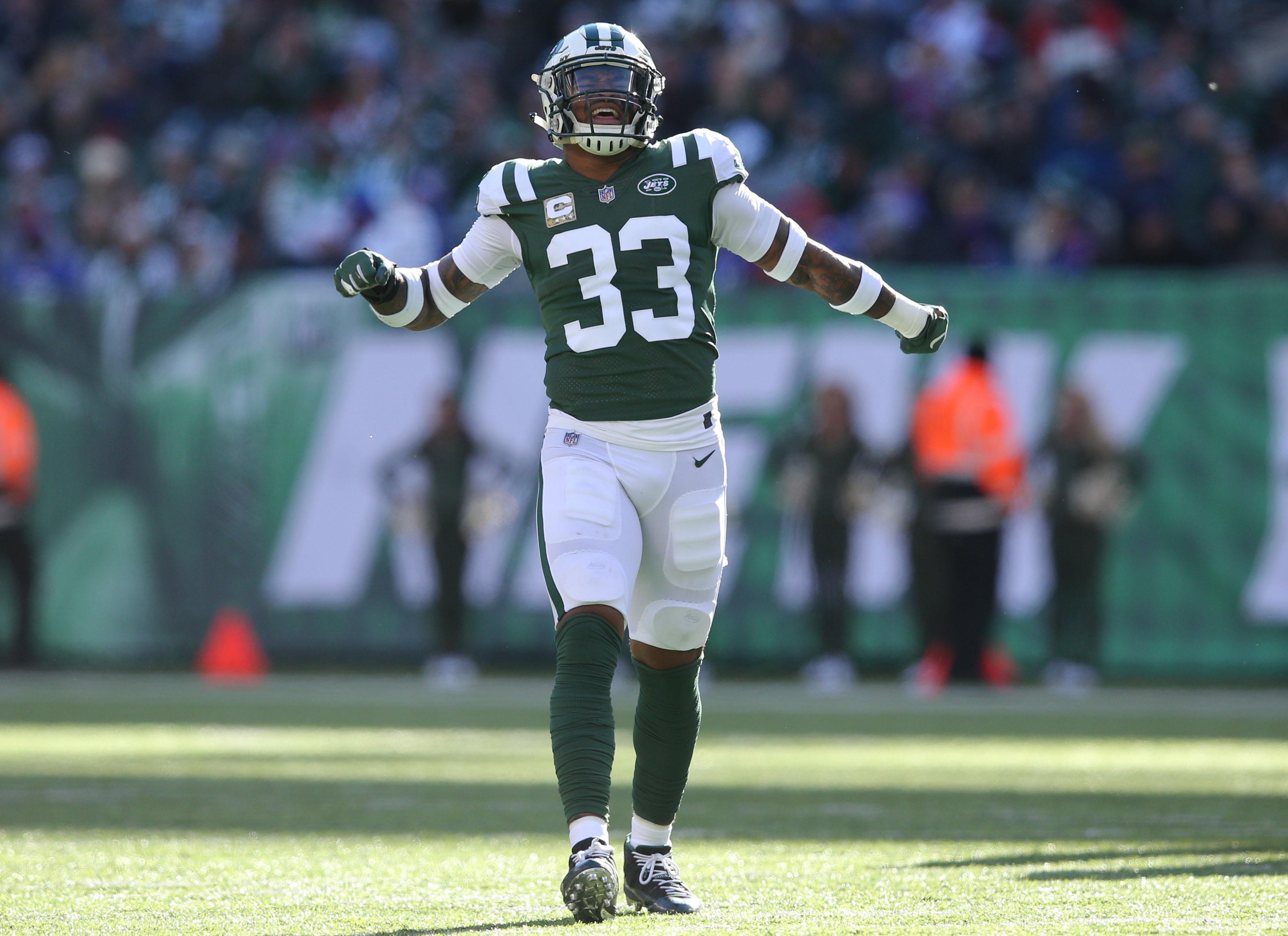 New York Jets safety Jamal Adams reacts during the second quarter against the Buffalo Bills at MetLife Stadium.