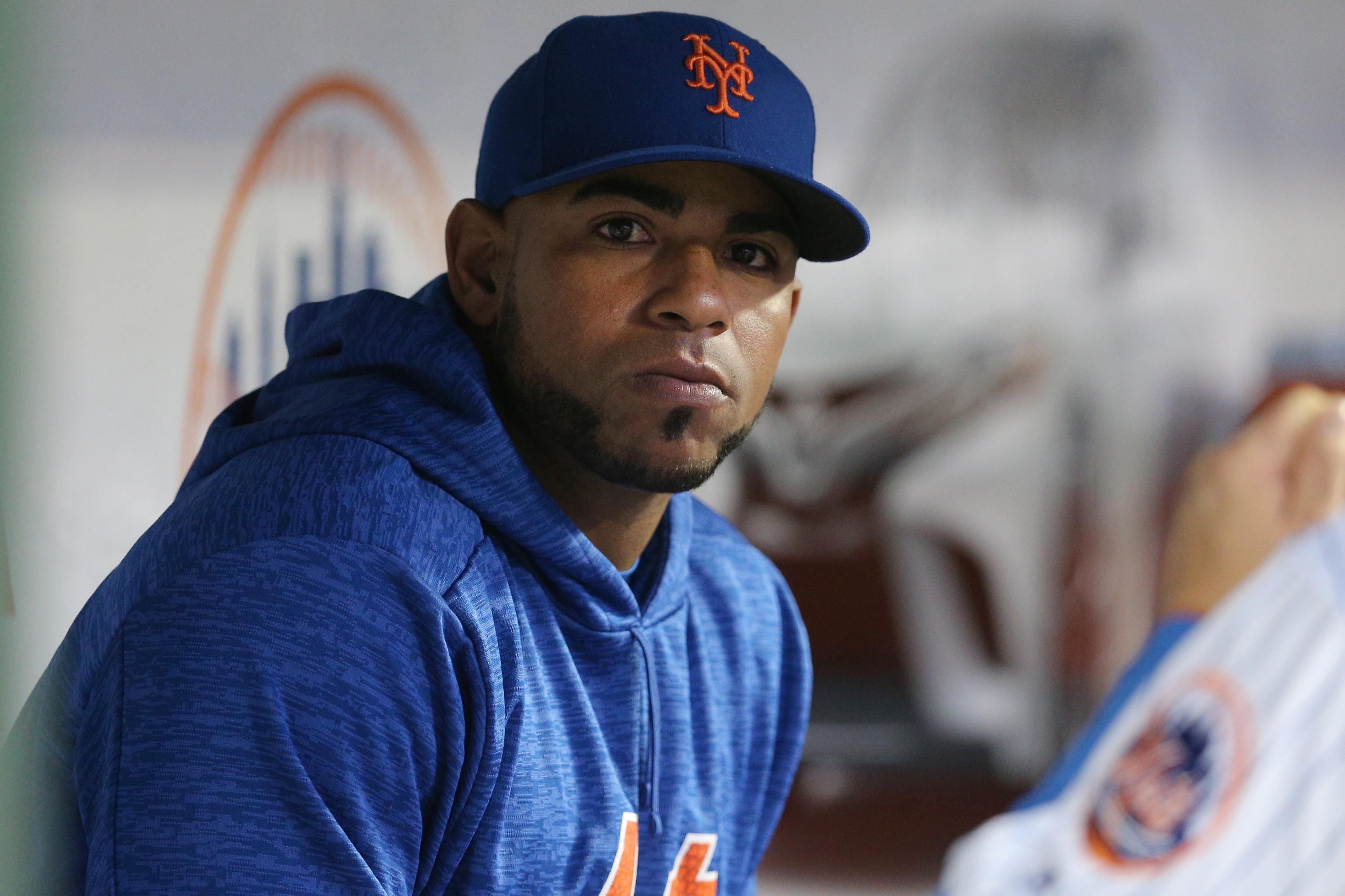 May 23, 2018; New York City, NY, USA; New York Mets injured left fielder Yoenis Cespedes (52) in the dugout during the fourth inning against the Miami Marlins at Citi Field. Mandatory Credit: Brad Penner-USA TODAY Sports / Brad Penner