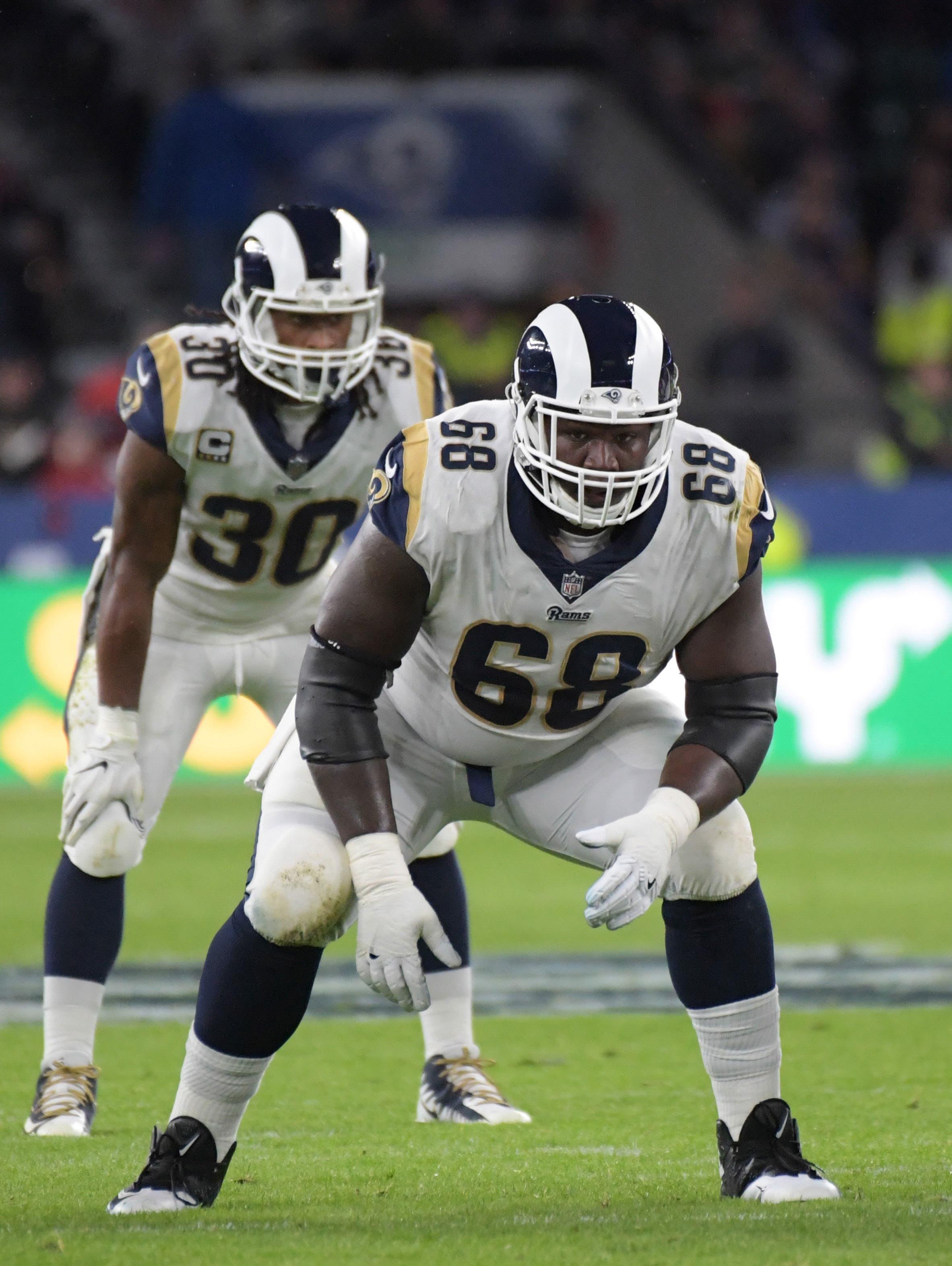 Jamon Brown (68) Todd Gurley (30) Mandatory Credit: Kirby Lee-USA TODAY Sports / Kirby Lee