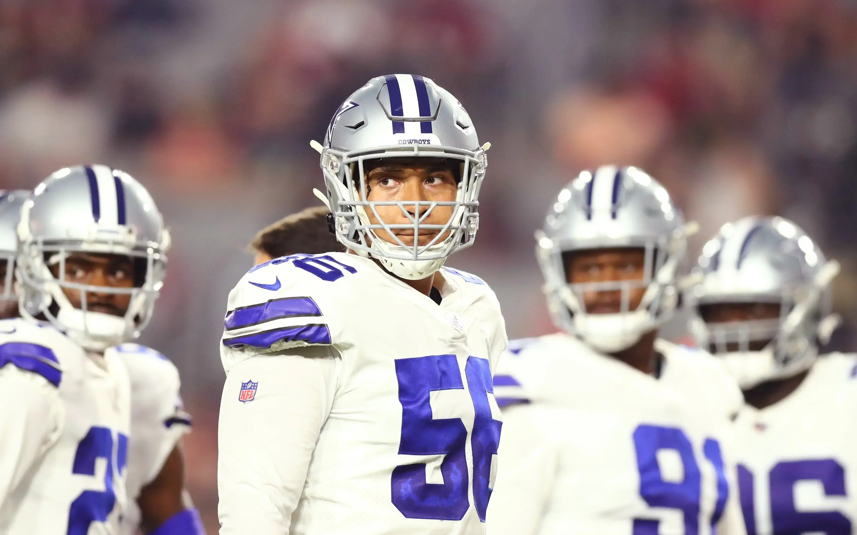 Aug 13, 2021; Glendale, Arizona, USA; Dallas Cowboys defensive end Bradlee Anae (56) in the first half against the Arizona Cardinals at State Farm Stadium. Mandatory Credit: Billy Hardiman-USA TODAY Sports / © Billy Hardiman-USA TODAY Sports