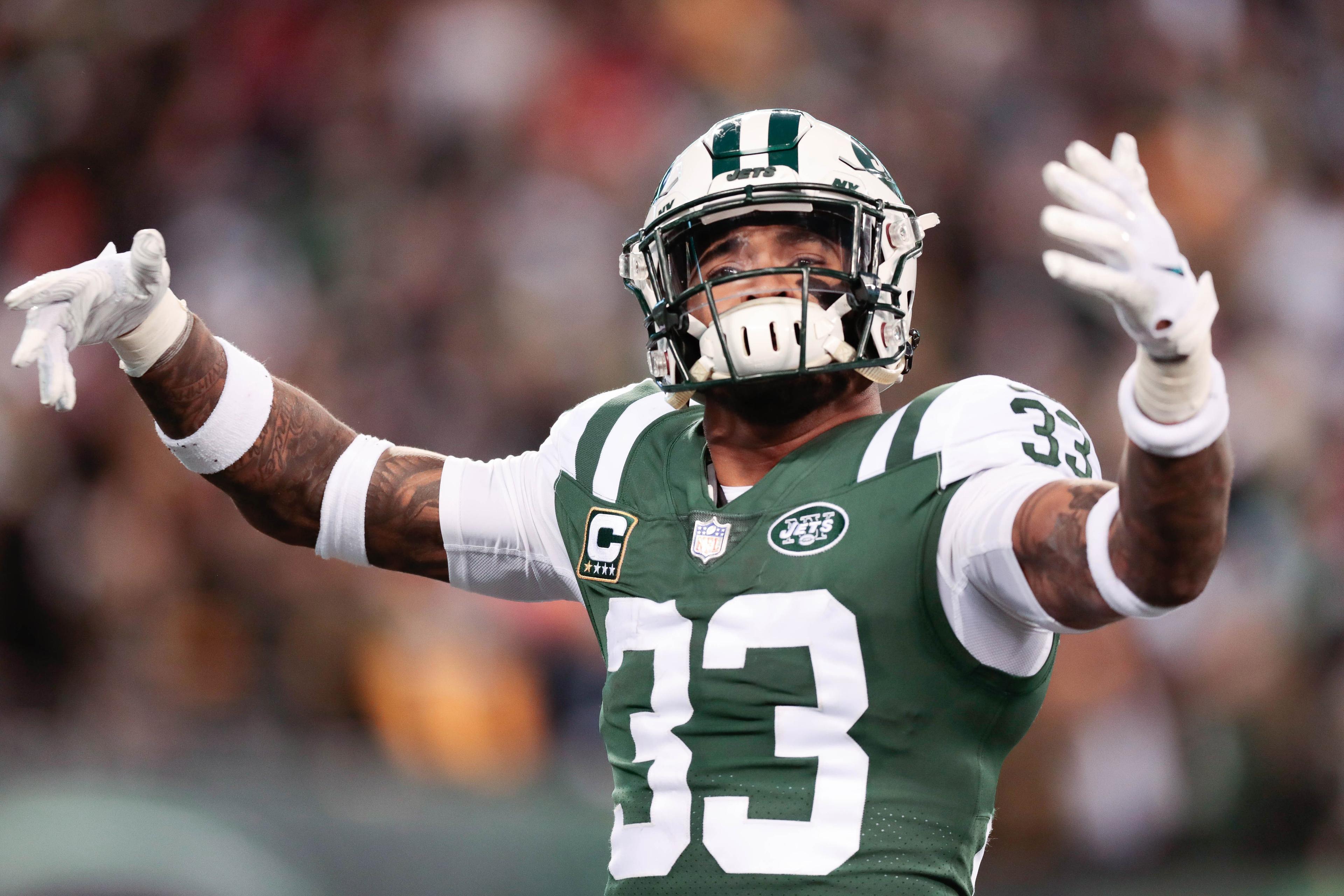 Dec 23, 2018; East Rutherford, NJ, USA; New York Jets strong safety Jamal Adams (33) reacts during the second half against the Green Bay Packers at MetLife Stadium. Mandatory Credit: Vincent Carchietta-USA TODAY Sports / Vincent Carchietta