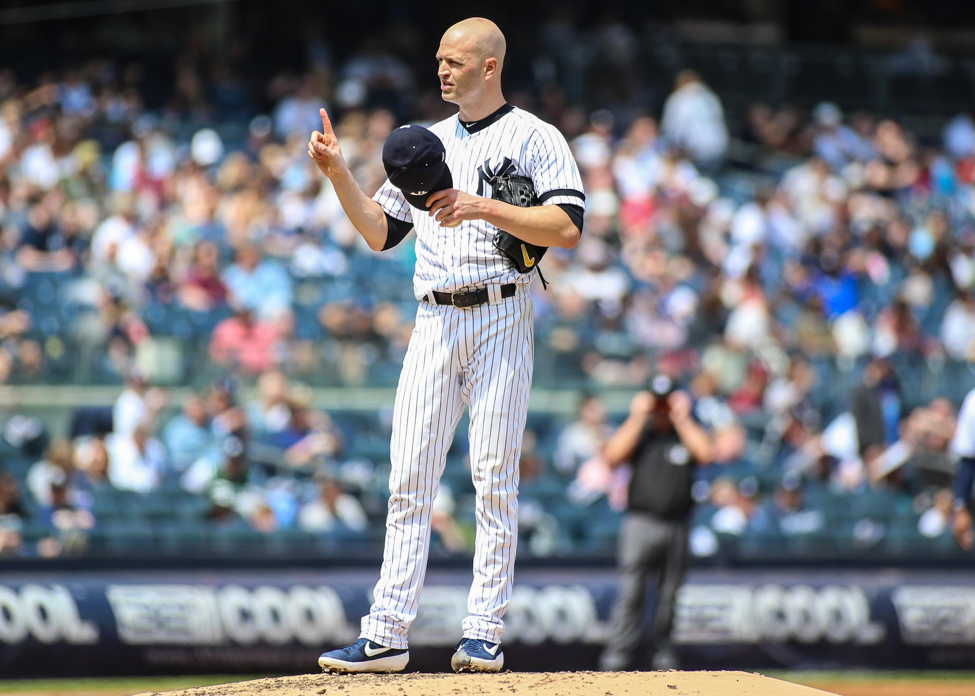 May 4, 2019; Bronx, NY, USA; New York Yankees pitcher J.A. Happ (34) at Yankee Stadium. Mandatory Credit: Wendell Cruz-USA TODAY Sports / Wendell Cruz