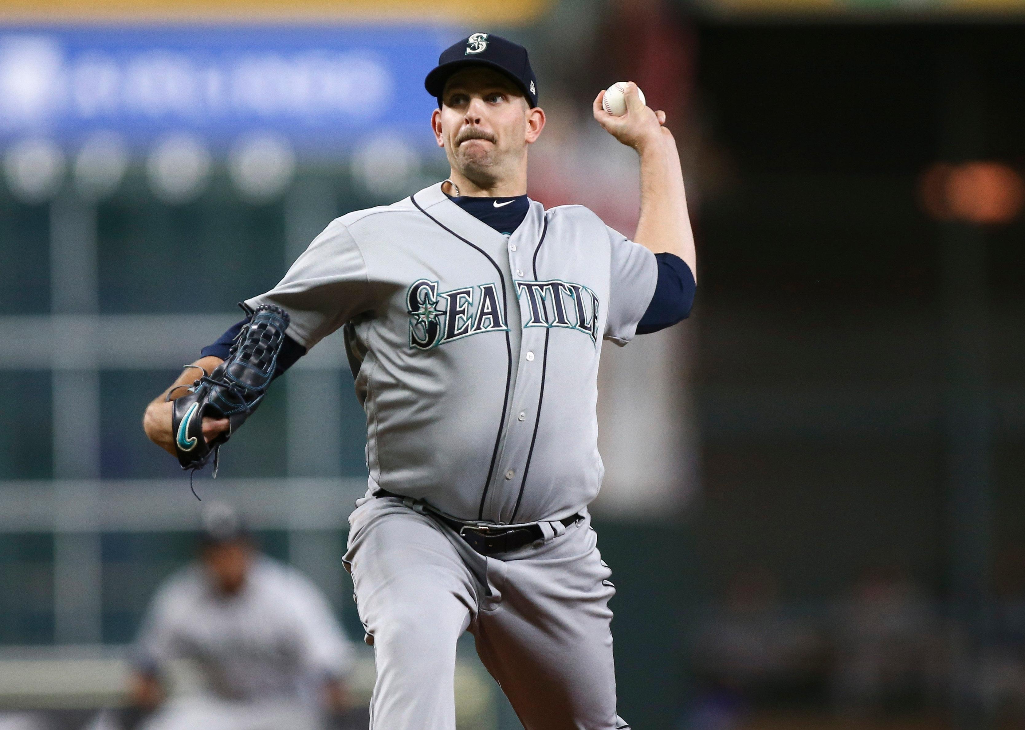 Seattle Mariners starting pitcher James Paxton delivers a pitch during the first inning against the Houston Astros at Minute Maid Park.