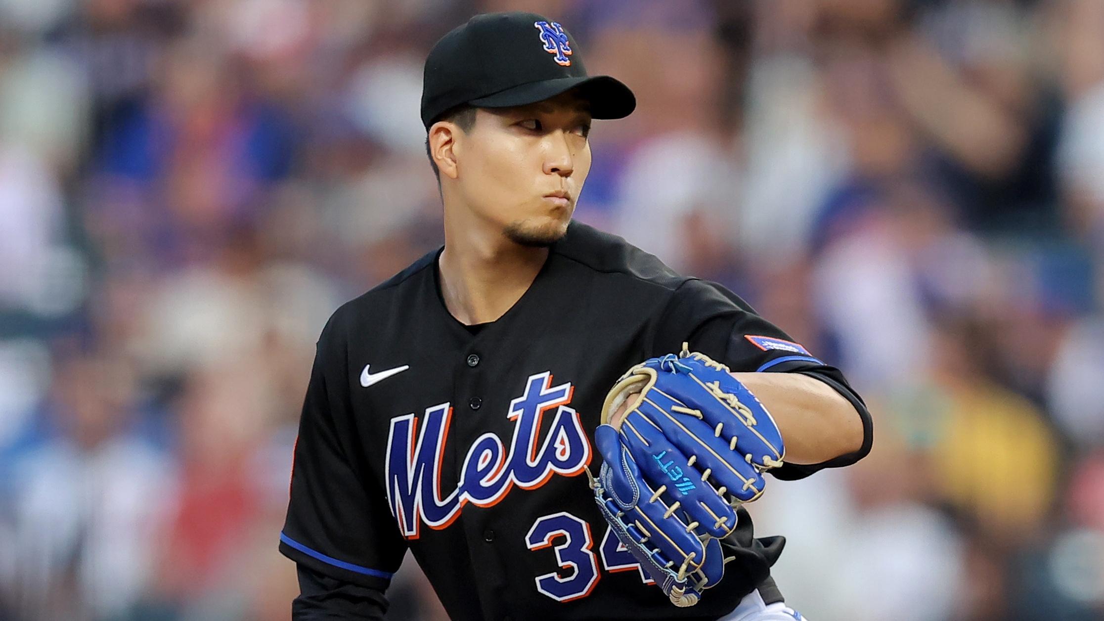 Aug 25, 2023; New York City, New York, USA; New York Mets starting pitcher Kodai Senga (34) pitches against the Los Angeles Angels during the first inning at Citi Field. Mandatory Credit: Brad Penner-USA TODAY Sports