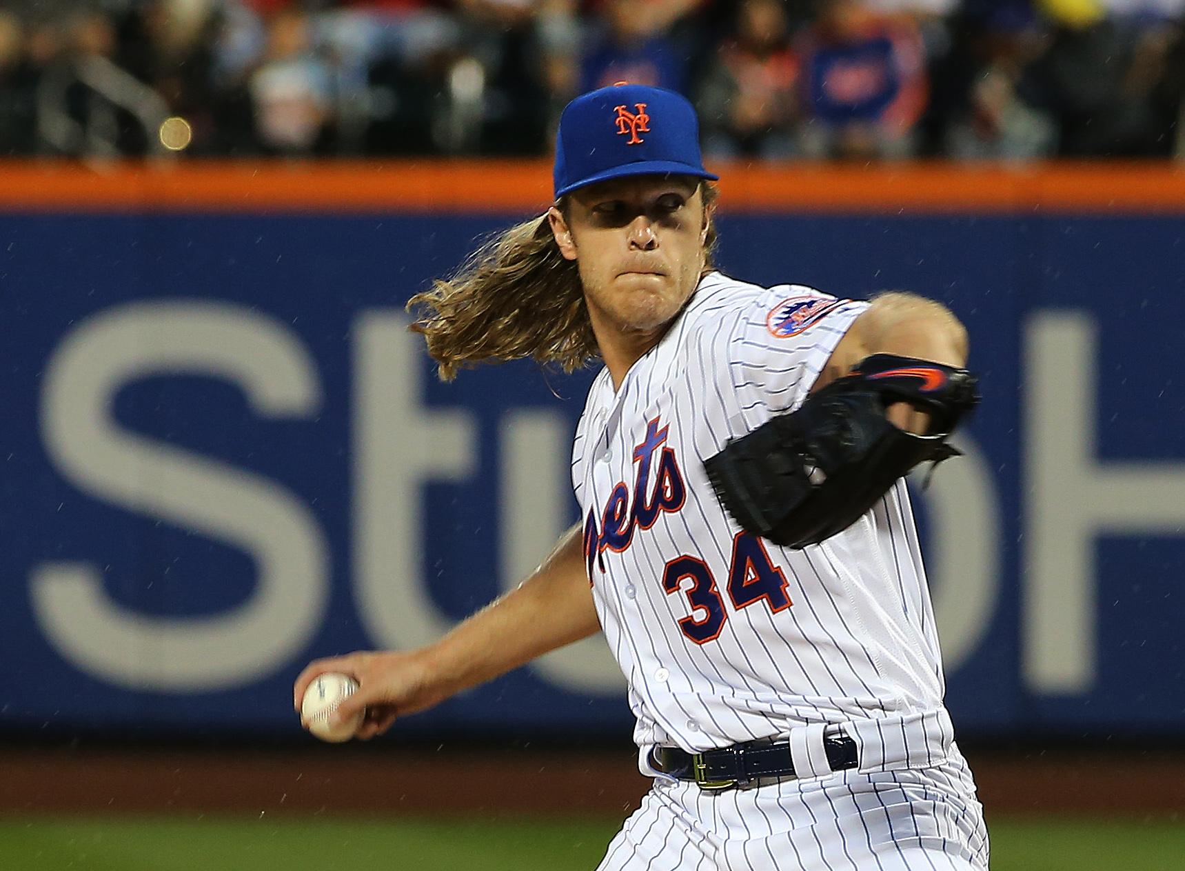 Sep 8, 2018; New York City, NY, USA; New York Mets starting pitcher Noah Syndergaard (34) pitches against the Philadelphia Phillies during the first inning at Citi Field. Mandatory Credit: Andy Marlin-USA TODAY Sports