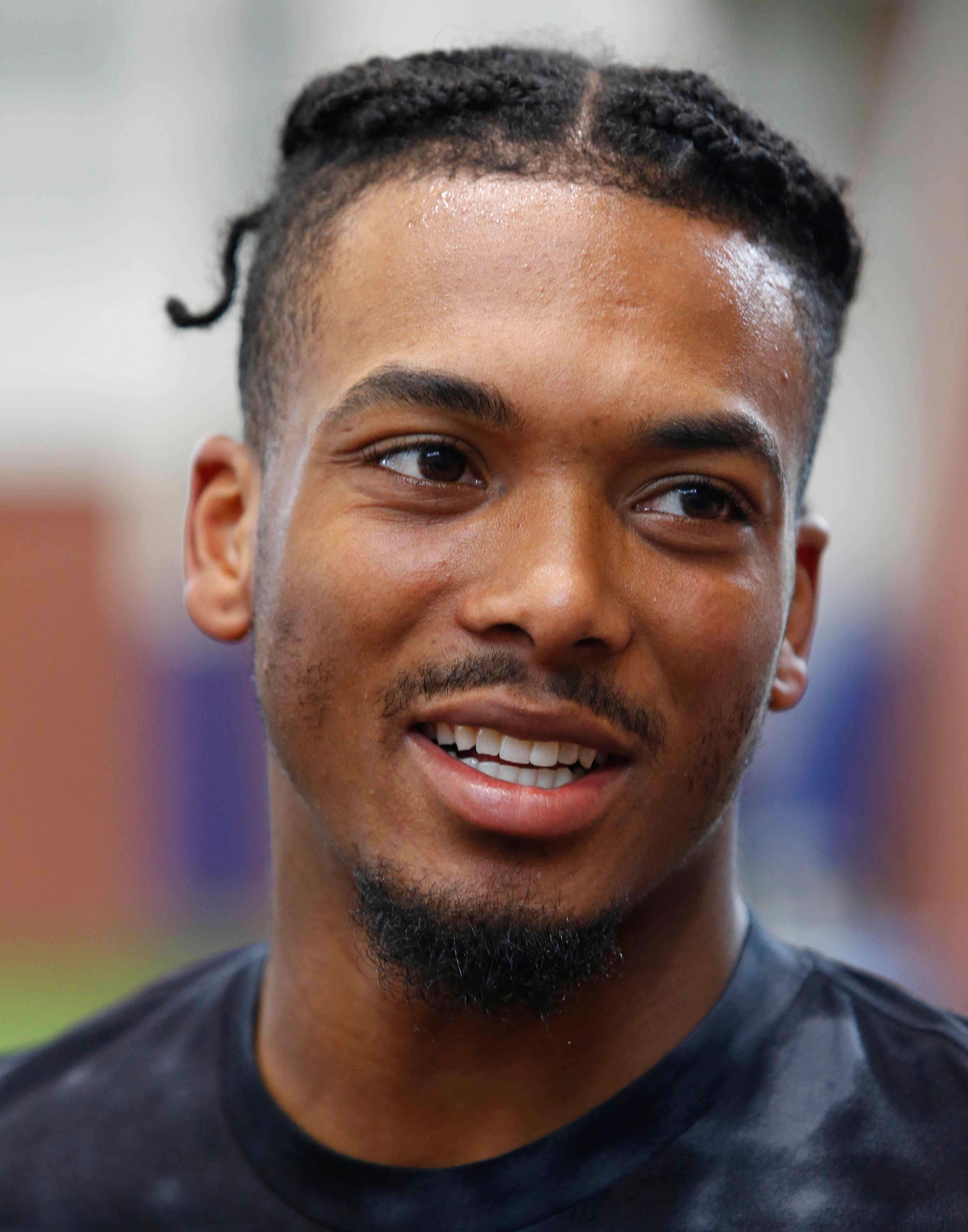 May 20, 2019; East Rutherford, NJ, USA; New York Giants corner back Sam Beal answers questions from media during organized team activities at Quest Diagnostic Training Center. Mandatory Credit: Noah K. Murray-USA TODAY Sports / Noah K. Murray