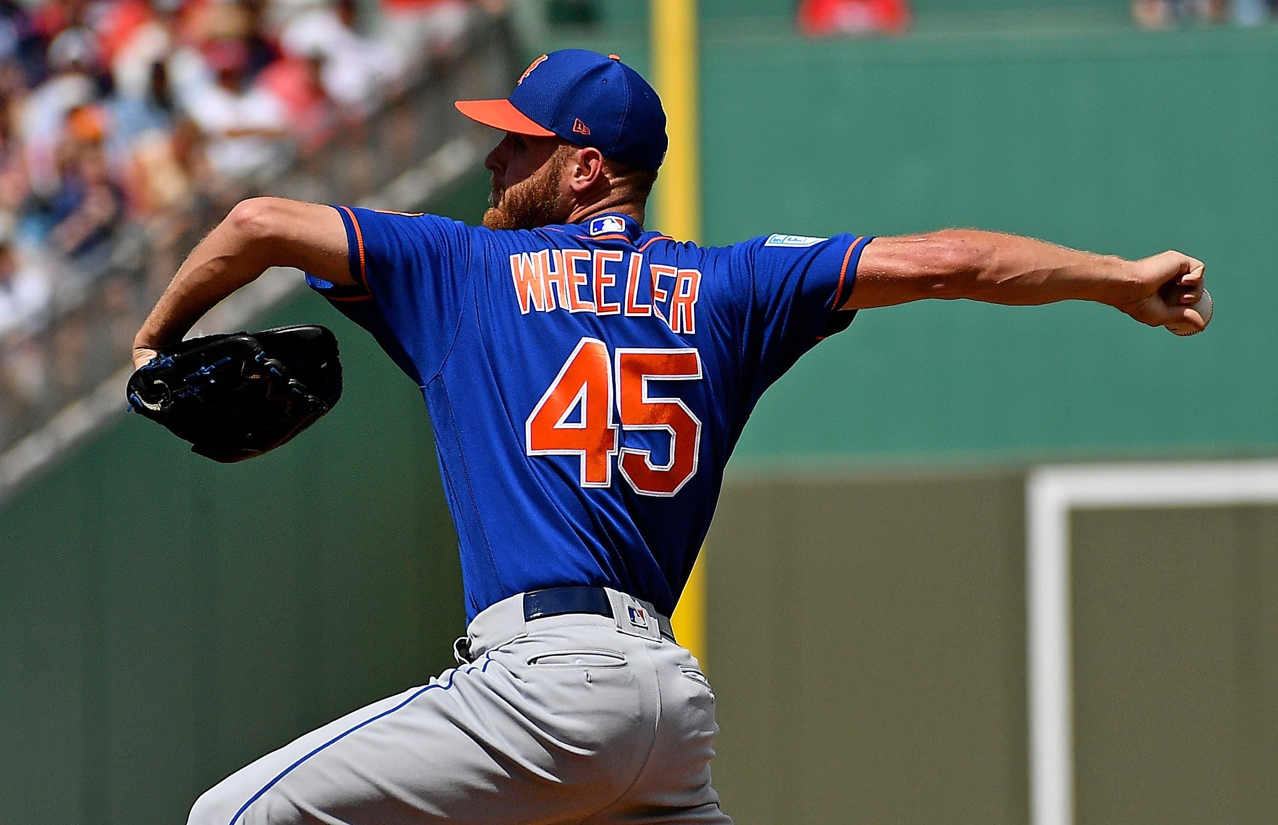 Mar 9, 2019; Fort Myers, FL, USA; New York Mets starting pitcher Zack Wheeler (45) delivers a pitch in the first inning against the Boston Red Sox the spring training game at JetBlue Park. Mandatory Credit: Jasen Vinlove-USA TODAY Sports / Jasen Vinlove