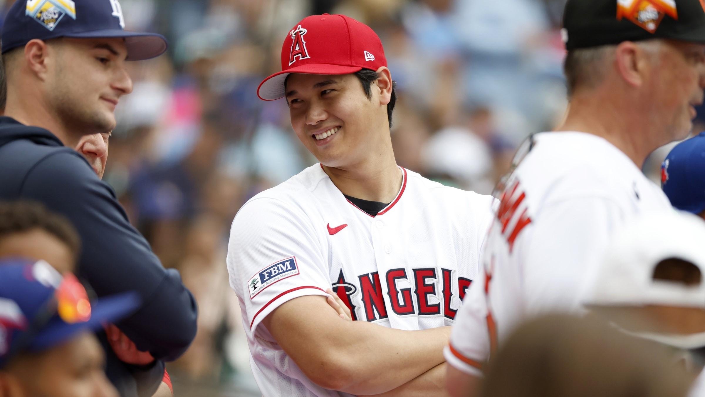 Jul 10, 2023; Seattle, Washington, USA; Los Angeles Angels player Shohei Ohtani during the All-Star Home Run Derby at T-Mobile Park. / Joe Nicholson-USA TODAY Sports