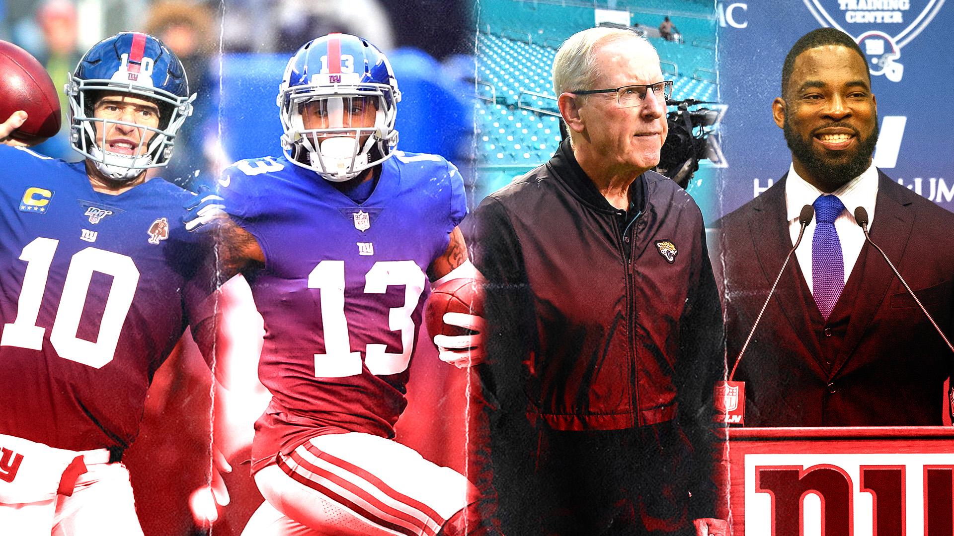 Eli Manning, Odell Beckham, Tom Coughlin and Justin Tuck