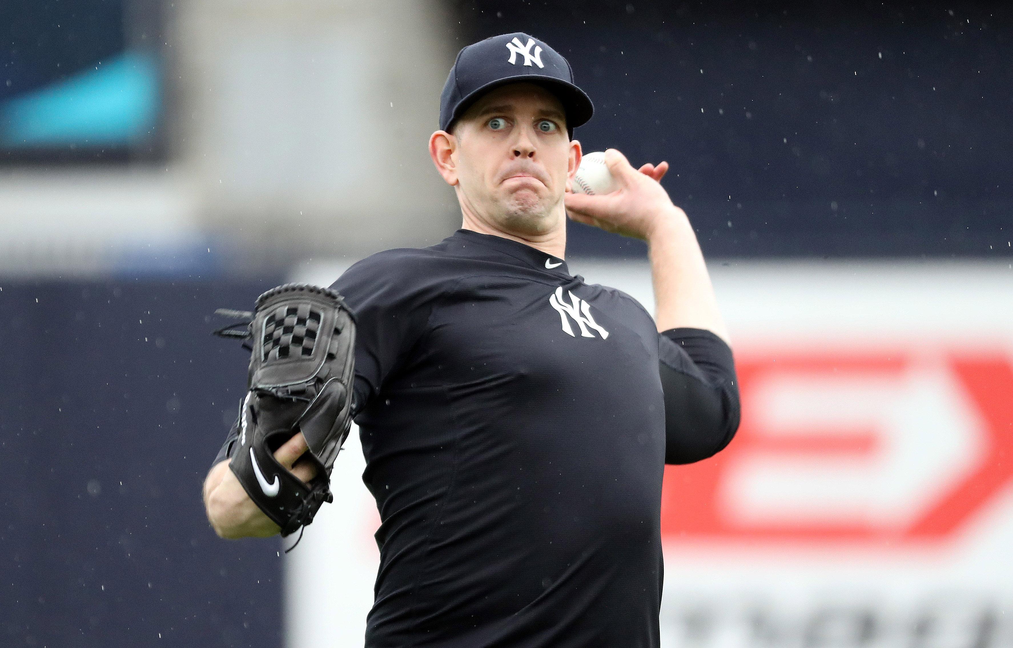 New York Yankees starting pitcher James Paxton throws as pitchers and catchers report for spring training at George M. Steinbrenner Field.