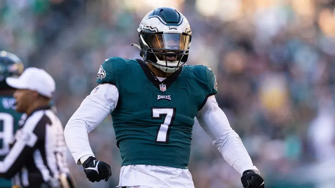 Then-Philadelphia Eagles linebacker Haason Reddick (7) reacts after a defensive stop against the New Orleans Saints during the fourth quarter at Lincoln Financial Field. / Bill Streicher-USA TODAY Sports