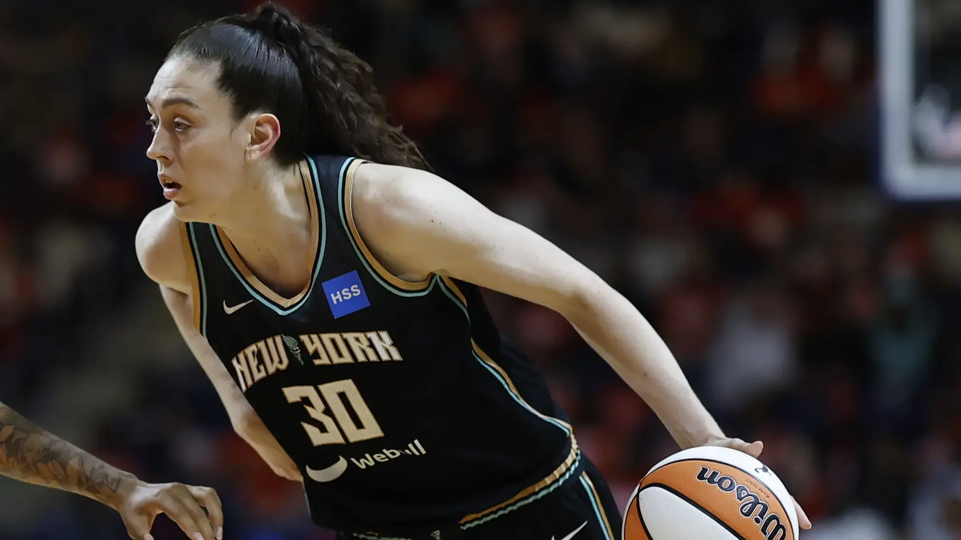 May 19, 2023; Washington, District of Columbia, USA; New York Liberty forward Breanna Stewart (30) drives to the basket against the Washington Mystics at Entertainment & Sports Arena. / Geoff Burke-USA TODAY Sports