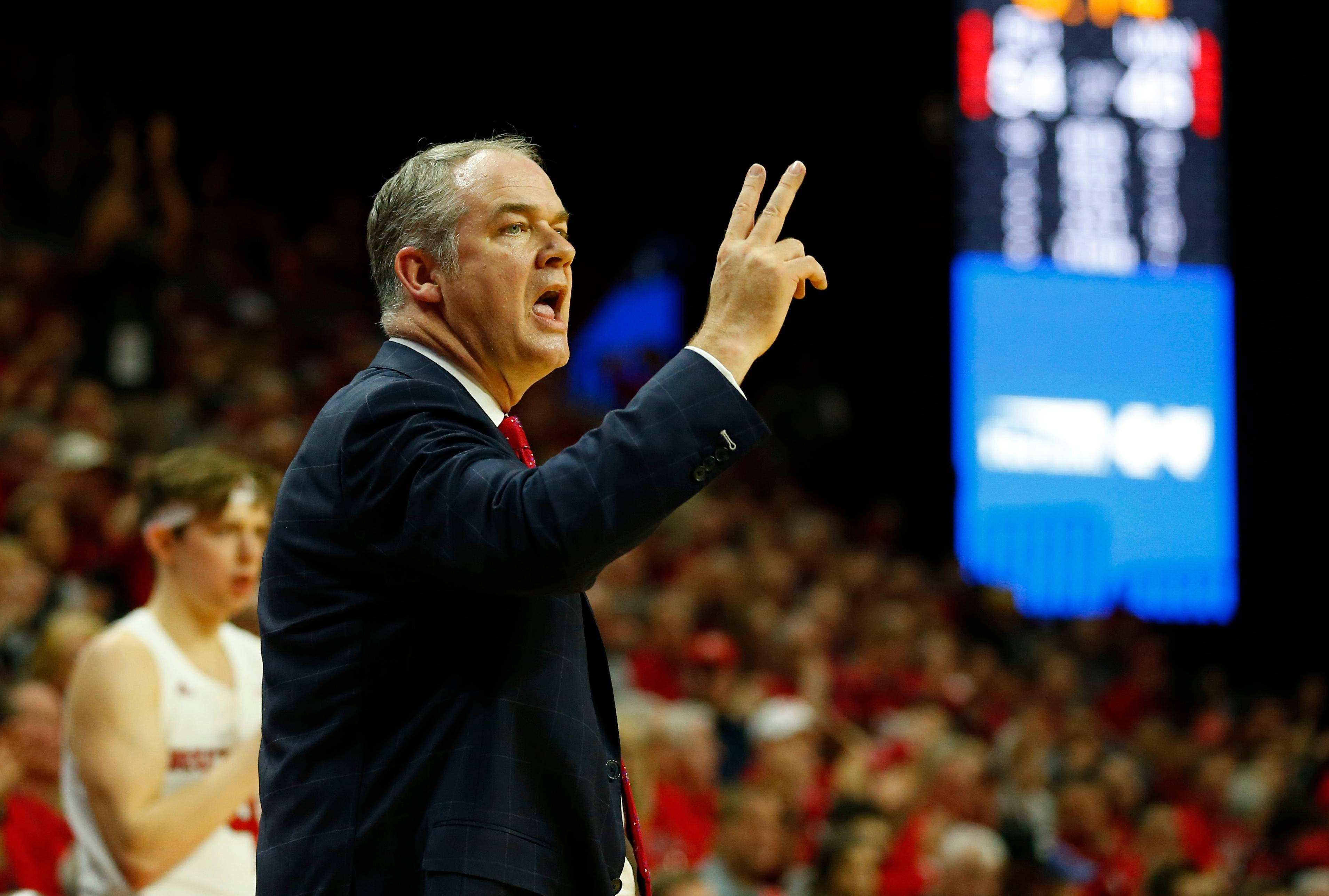 Jan 19, 2020; Piscataway, New Jersey, USA; Rutgers Scarlet Knights head coach Steve Pikiell coaches against the Minnesota Golden Gophers during the second half at Rutgers Athletic Center (RAC). Mandatory Credit: Noah K. Murray-USA TODAY Sports