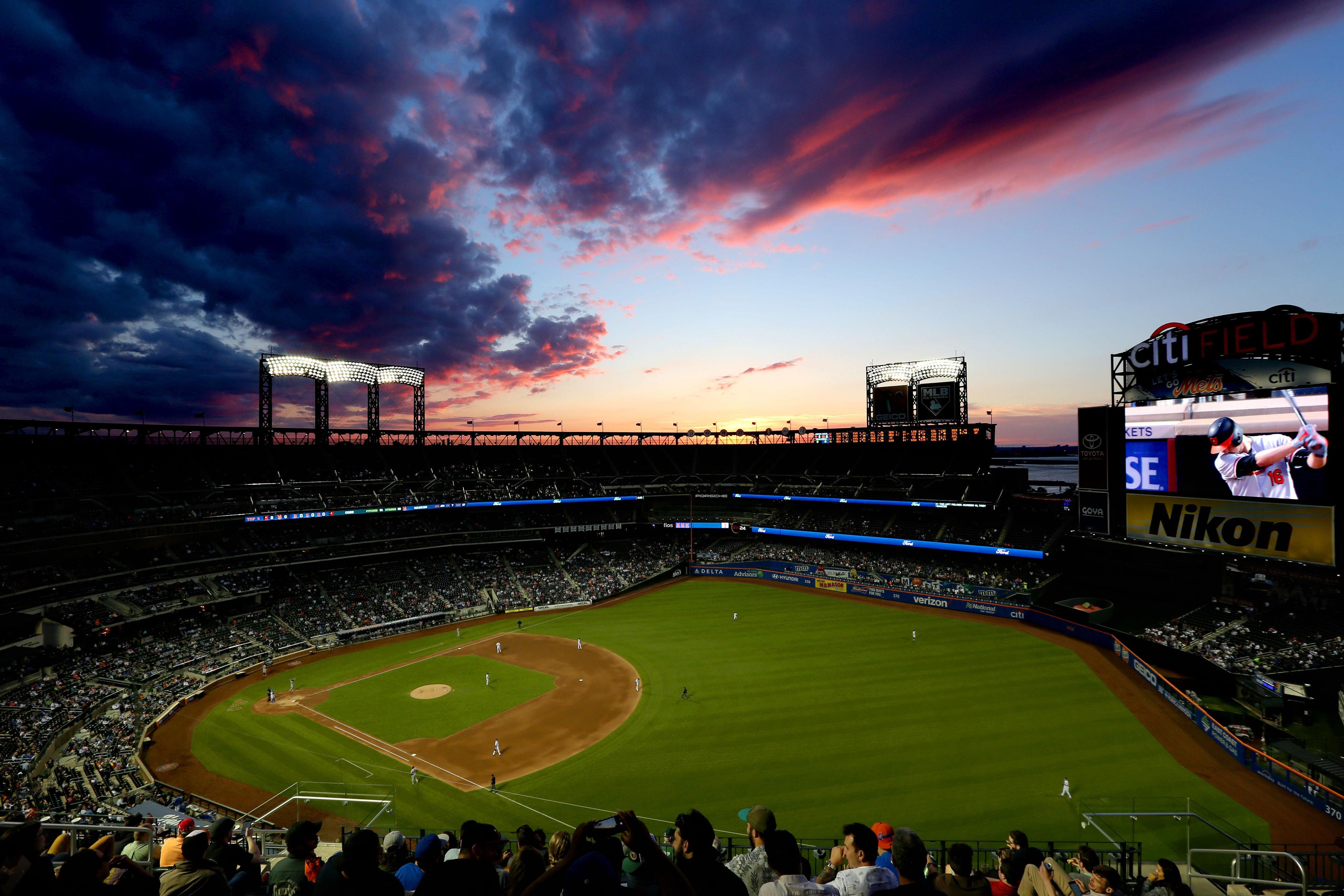 Jun 5, 2018; New York City, NY, USA; General view of Citi Field as the sun sets during the fifth inning between the New York Mets and the Baltimore Orioles. Mandatory Credit: Brad Penner-USA TODAY Sports / Brad Penner