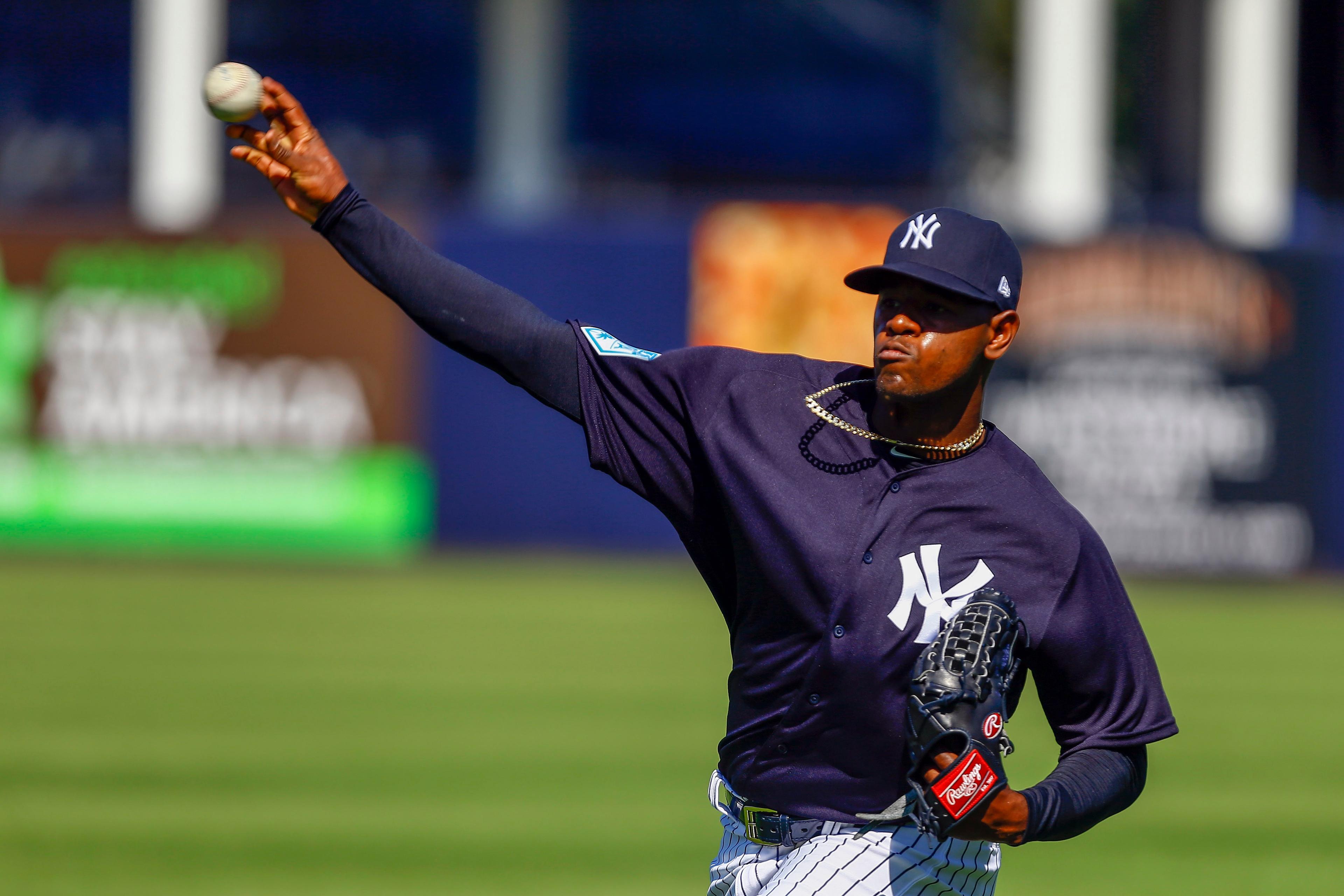 Feb 17, 2019; Tampa, FL, USA; New York Yankees starting pitcher Luis Severino (40) throws during spring training at George M. Steinbrenner Field. Mandatory Credit: Butch Dill-USA TODAY Sports