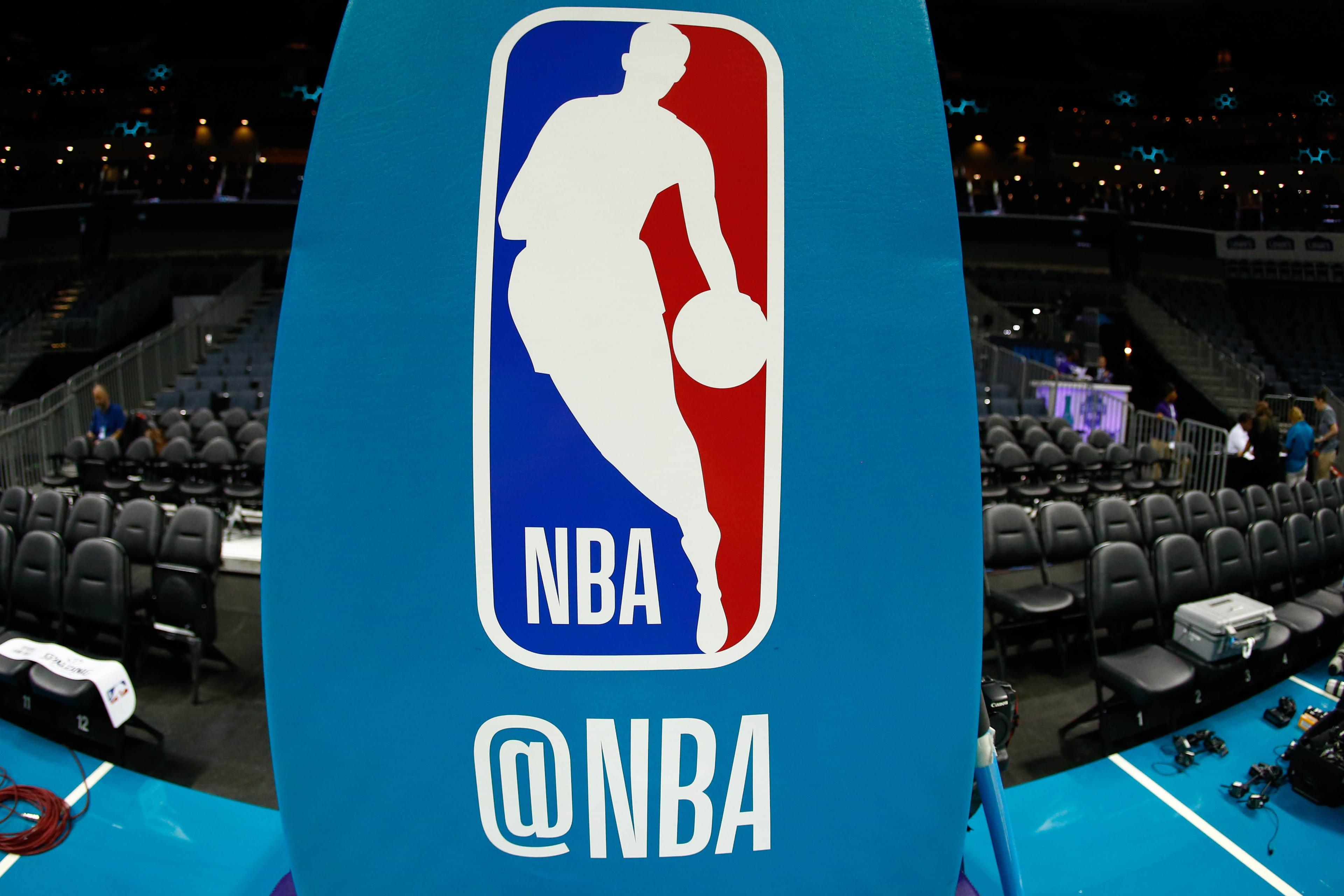 Oct 11, 2017; Charlotte, NC, USA; A general view of the NBA logo on the stanchion prior to the game between the Charlotte Hornets and the Boston Celtics at Spectrum Center. Mandatory Credit: Jeremy Brevard-USA TODAY Sports / Jeremy Brevard