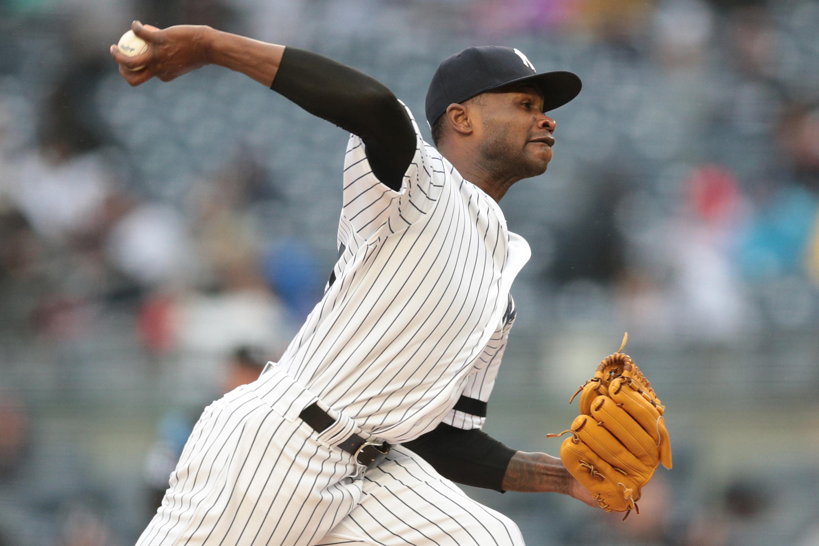 May 5, 2019; Bronx, NY, USA; New York Yankees pitcher Domingo German (55) pitches during the third inning against the Minnesota Twins at Yankee Stadium. Mandatory Credit: Vincent Carchietta-USA TODAY Sports