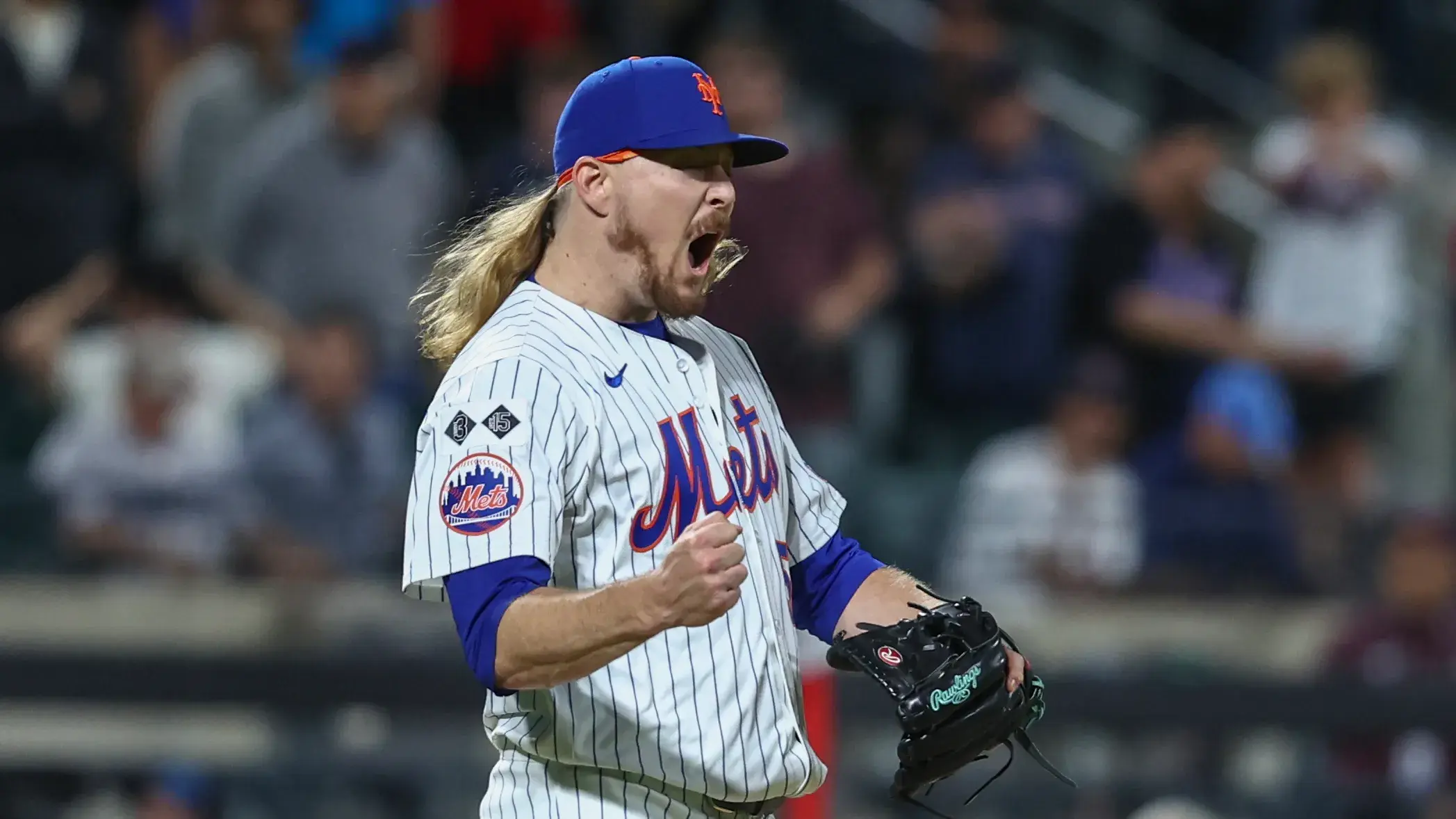 Sep 3, 2024; New York City, New York, USA; New York Mets relief pitcher Ryne Stanek (55) celebrates after defeating the Boston Red Sox at Citi Field. / Wendell Cruz - Imagn Images