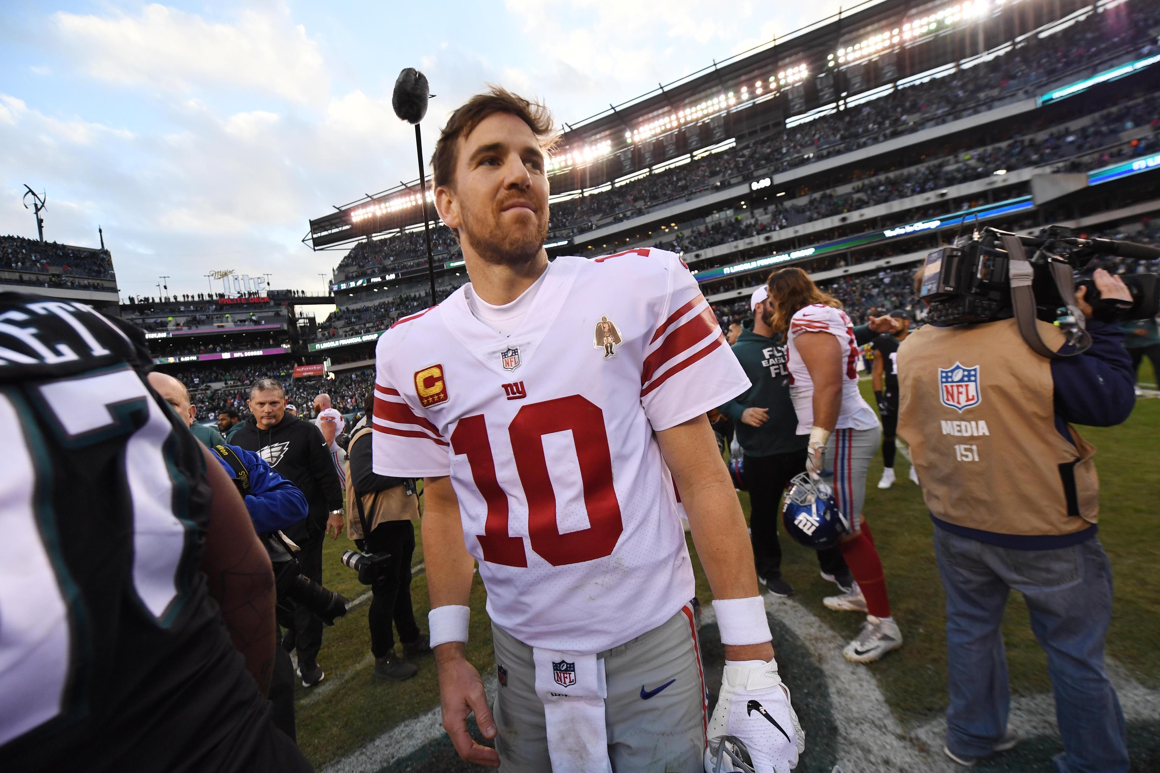 Nov 25, 2018; Philadelphia, PA, USA; New York Giants quarterback Eli Manning after the game against the Philadelphia Eagles at Lincoln Financial Field. Mandatory Credit: James Lang-USA TODAY Sports / James Lang