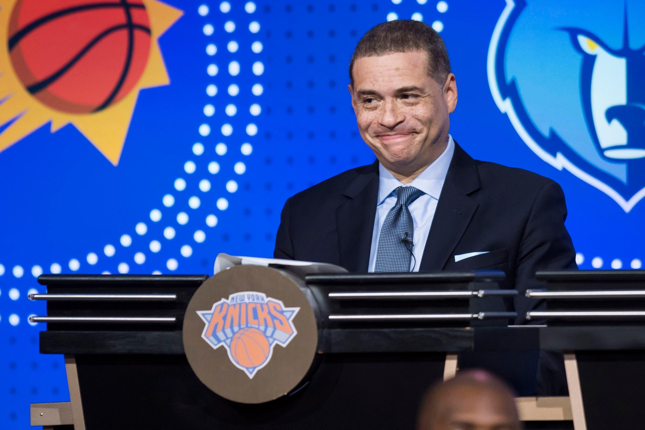 May 15, 2018; Chicago, IL, USA; New York Knicks General Manager Scott Perry during the 2018 NBA Draft Lottery at the Palmer House Hilton. Mandatory Credit: Patrick Gorski-USA TODAY Sports / Patrick Gorski