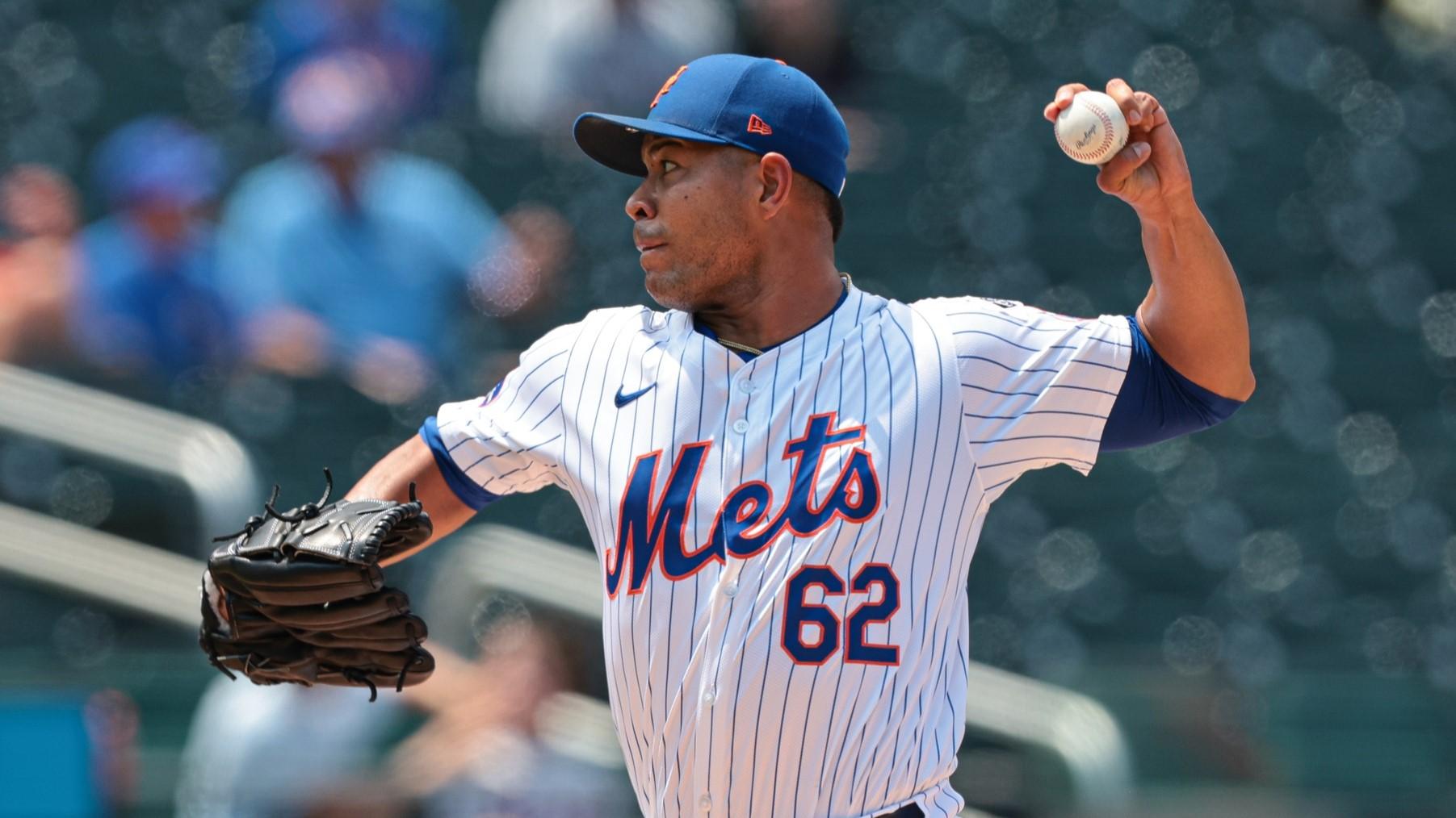 Jul 14, 2024; New York City, New York, USA; New York Mets starting pitcher Jose Quintana (62) delivers a pitch during the first inning against the Colorado Rockies at Citi Field.