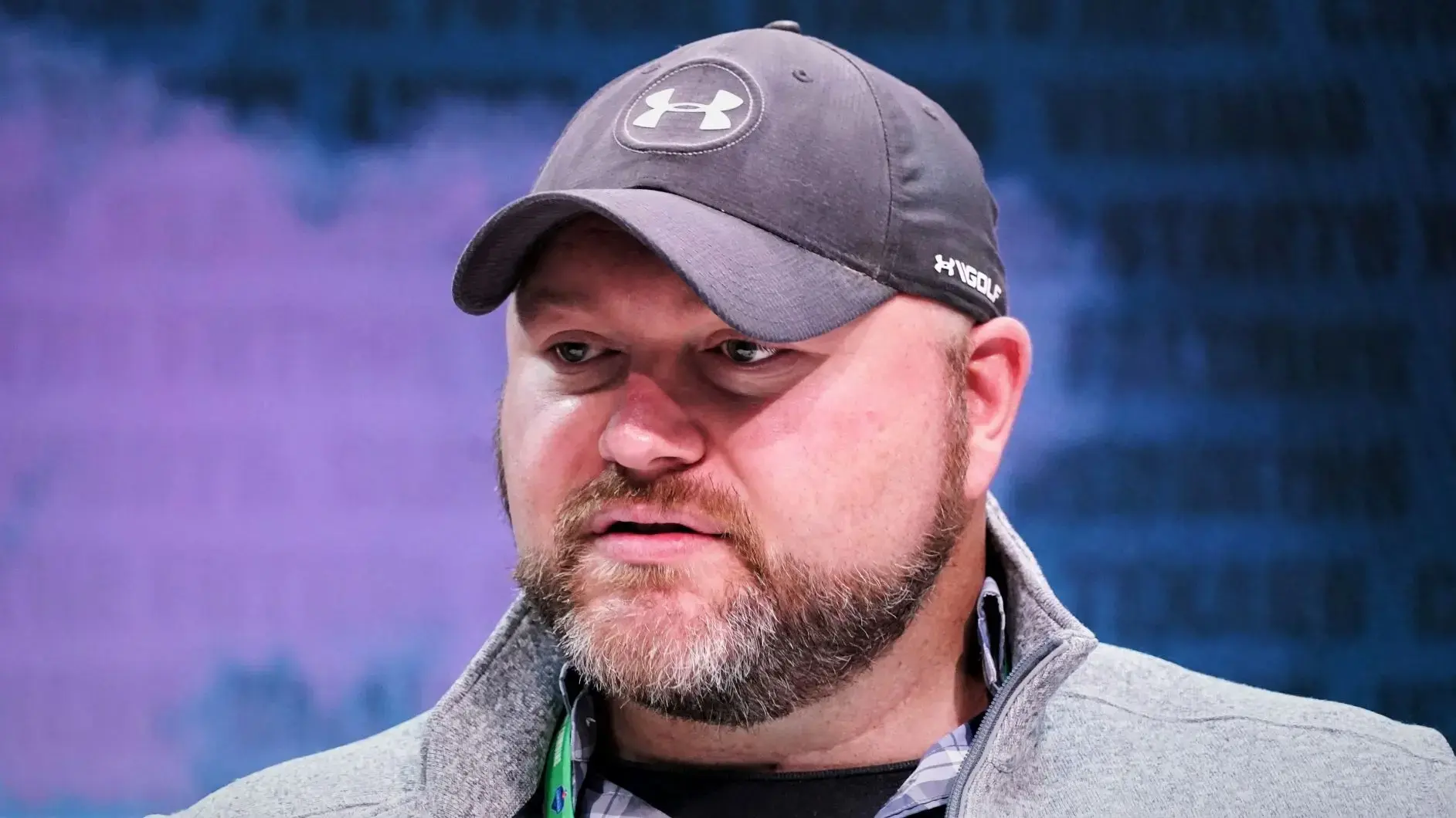 Feb 25, 2020; Indianapolis, Indiana, USA; New York Jets general manager Joe Douglas speaks during the NFL Scouting Combine at the Indiana Convention Center. Mandatory Credit: Kirby Lee-USA TODAY Sports / © Kirby Lee-USA TODAY Sports