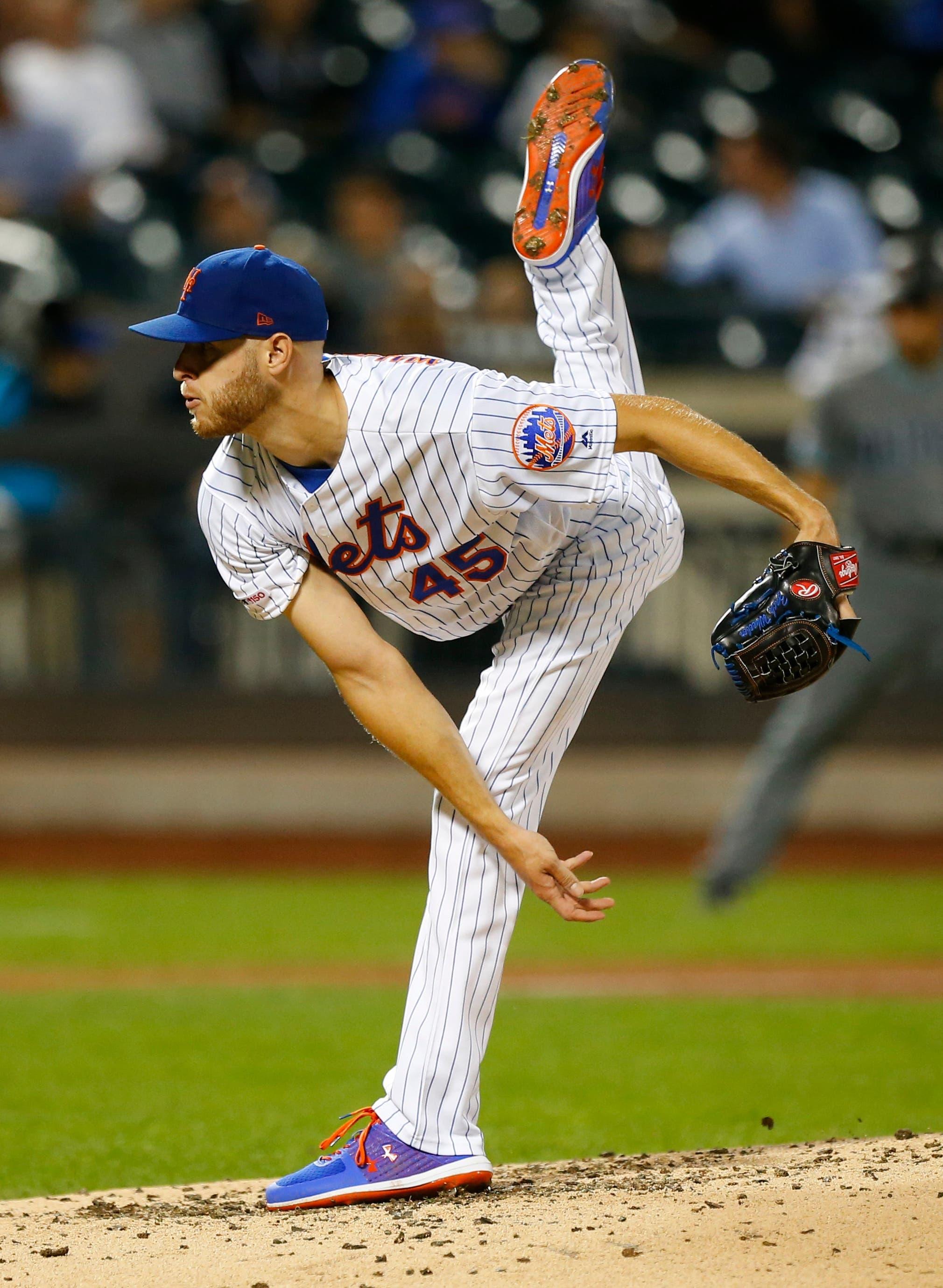 Sep 10, 2019; New York City, NY, USA; New York Mets starting pitcher Zack Wheeler (45) pitches against the Arizona Diamondbacks in the sixth inning at Citi Field. Mandatory Credit: Noah K. Murray-USA TODAY Sports / Noah K. Murray