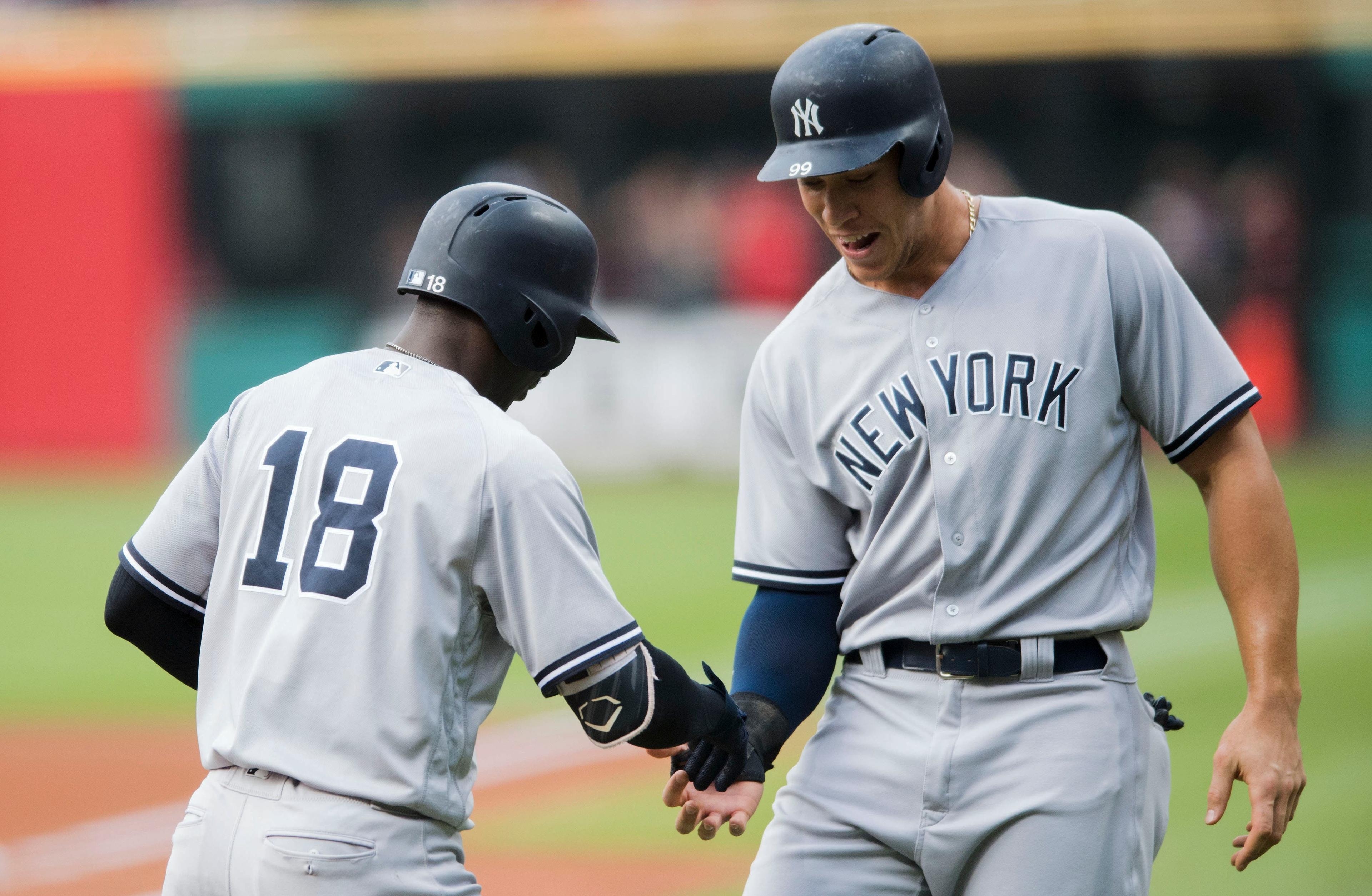 Didi Gregorius (18) Aaron Judge (99) Mandatory Credit: Ken Blaze-USA TODAY Sports / Ken Blaze