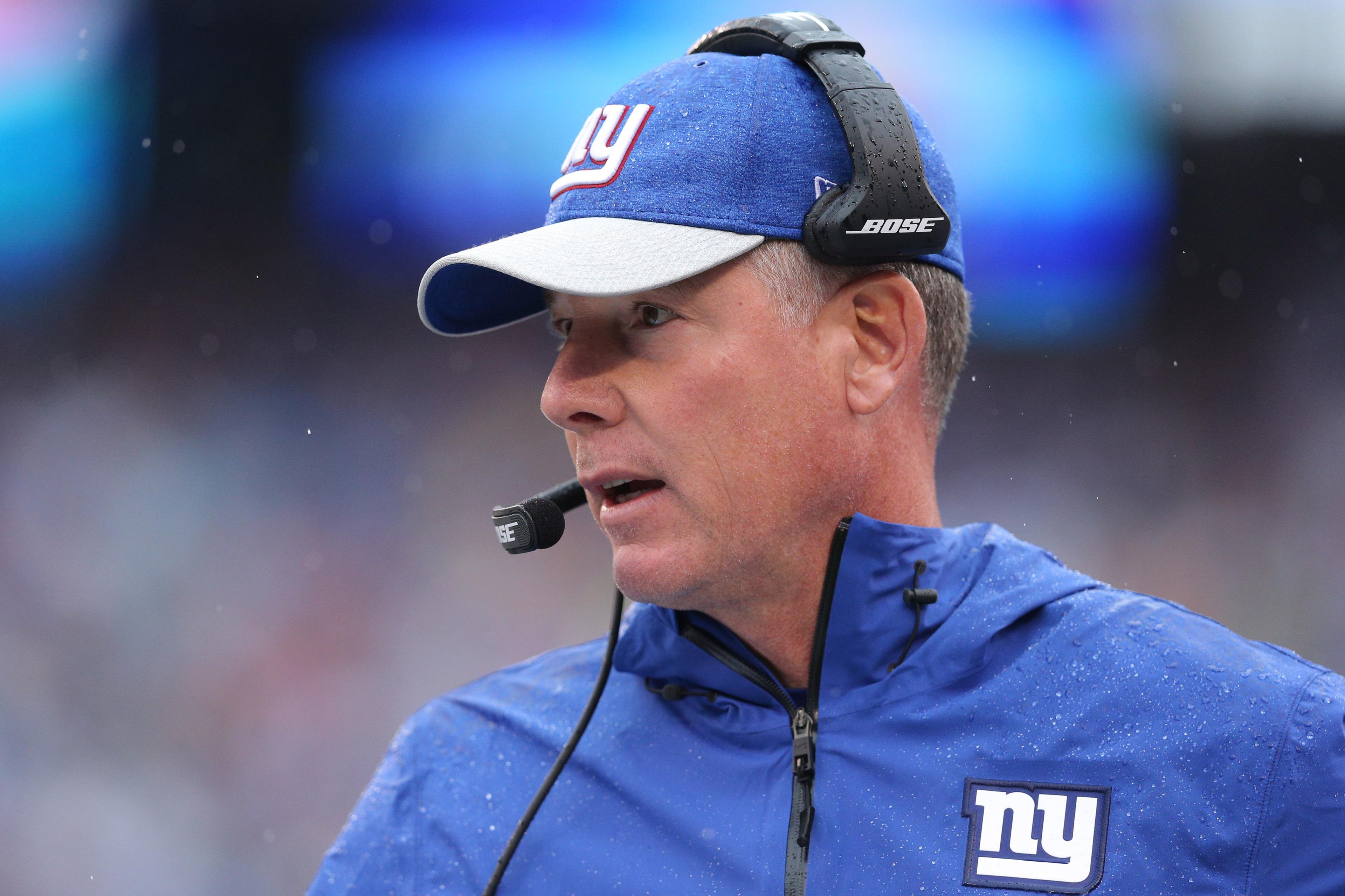 Sep 9, 2018; East Rutherford, NJ, USA; New York Giants head coach Pat Shurmur coaches against the Jacksonville Jaguars during the first quarter at MetLife Stadium. Mandatory Credit: Brad Penner-USA TODAY Sports / Brad Penner