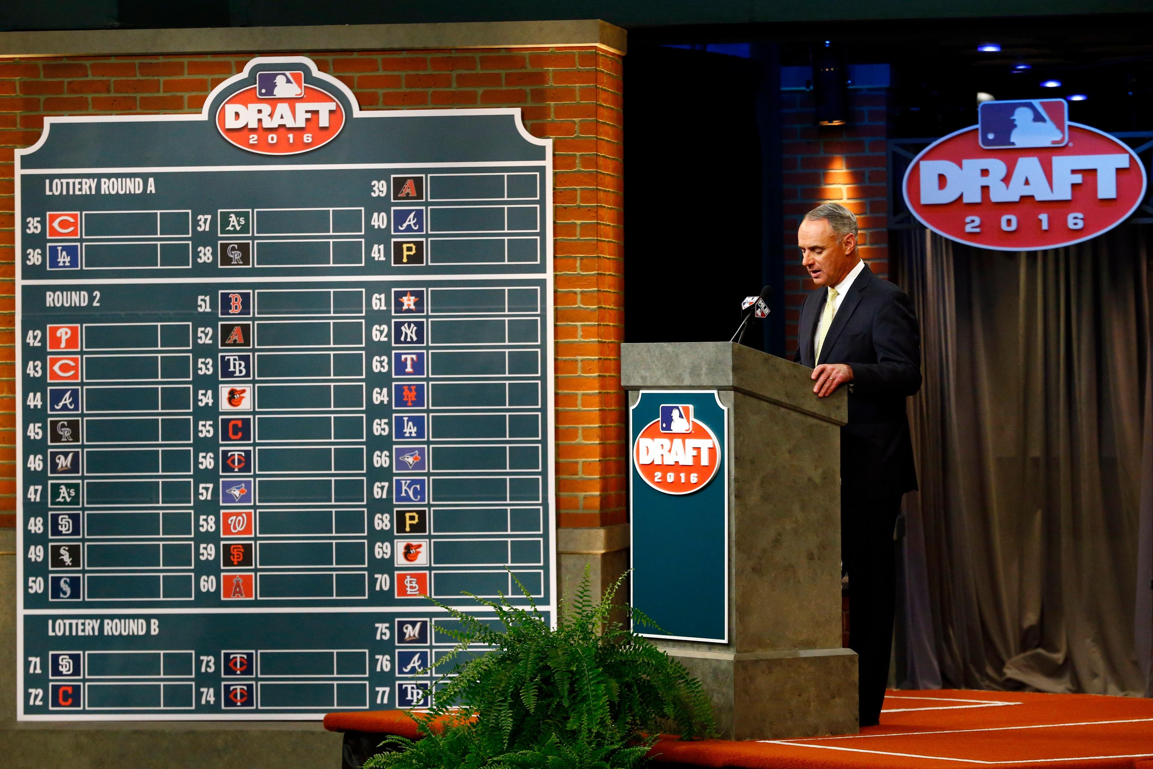 MLB commissioner Rob Manfred at MLB's 2016 first-year player in draft (Credit: Associated Press)undefined