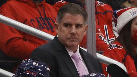 Nov 14, 2021; Washington, District of Columbia, USA; Washington Capitals head coach Peter Laviolette (M) looks on from behind the bench against the Pittsburgh Penguins at Capital One Arena. / Geoff Burke-USA TODAY Sports