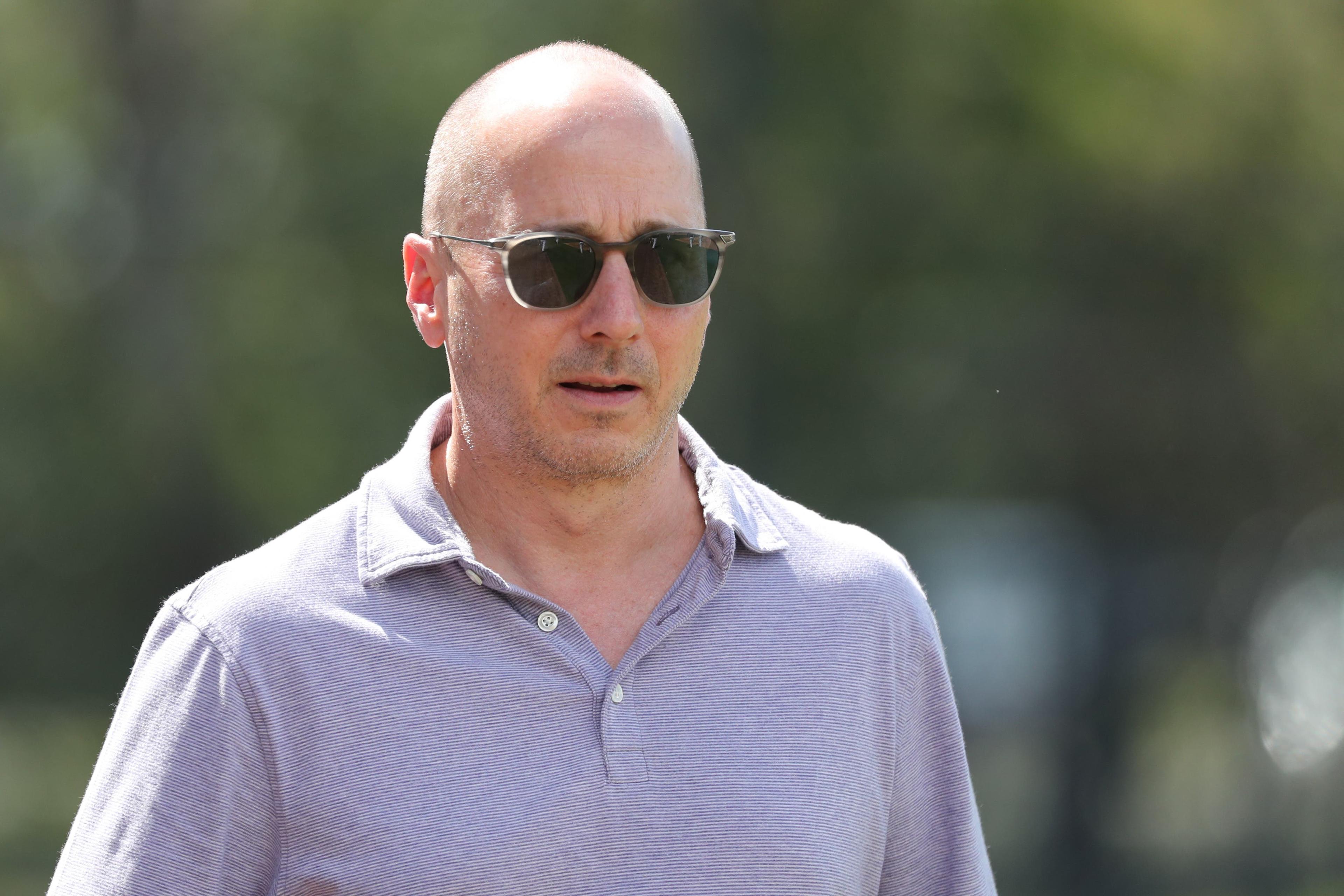 Feb 20, 2018; Tampa, FL, USA; New York Yankees general manager Brian Cashman during spring training at George M. Steinbrenner Field. Mandatory Credit: Kim Klement-USA TODAY Sports / Kim Klement