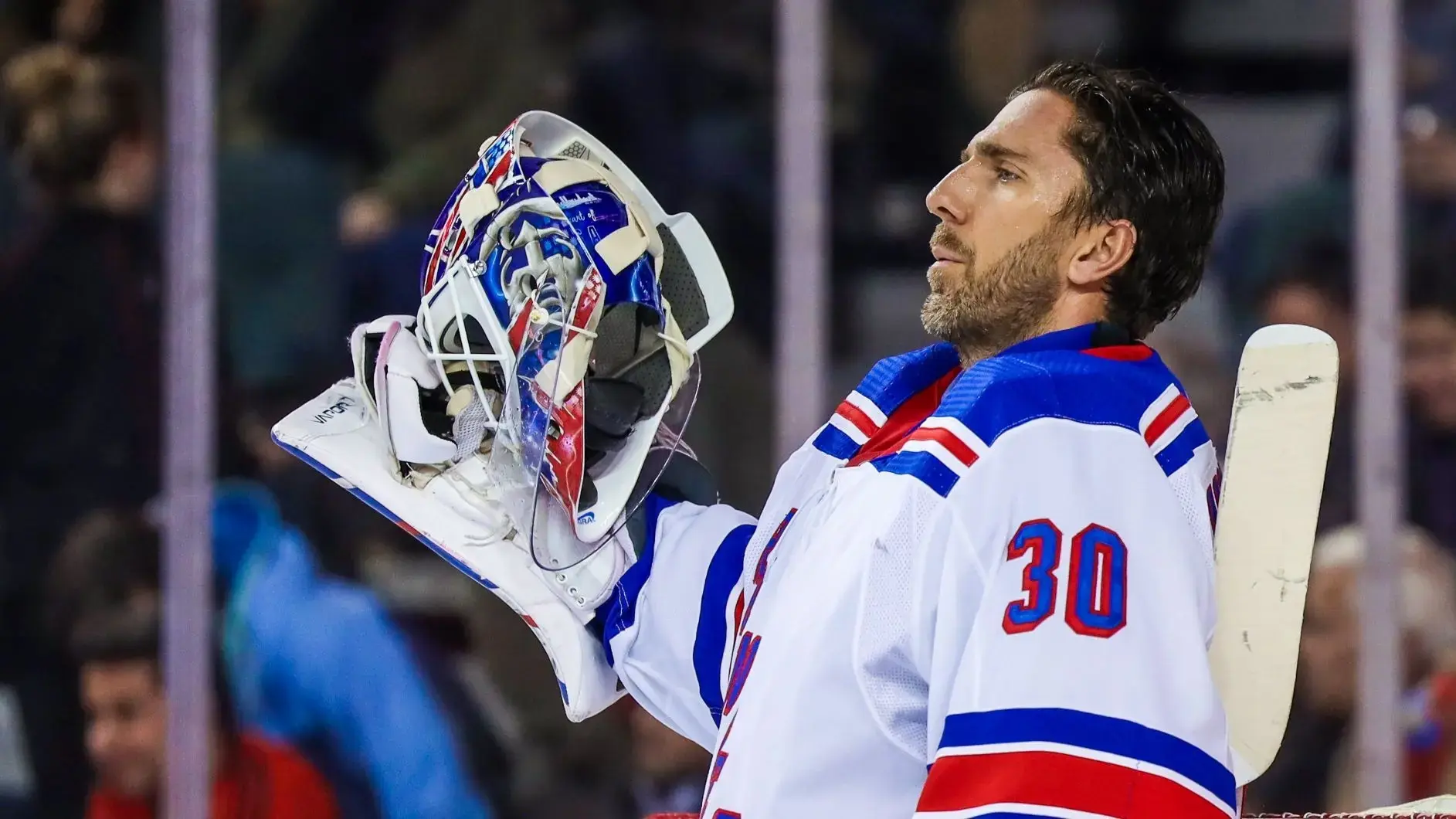 Jan 2, 2020; Calgary, Alberta, CAN; New York Rangers goaltender Henrik Lundqvist (30) reacts during the first period against the Calgary Flames at Scotiabank Saddledome. Mandatory Credit: Sergei Belski-USA TODAY Sports / © Sergei Belski-USA TODAY Sports