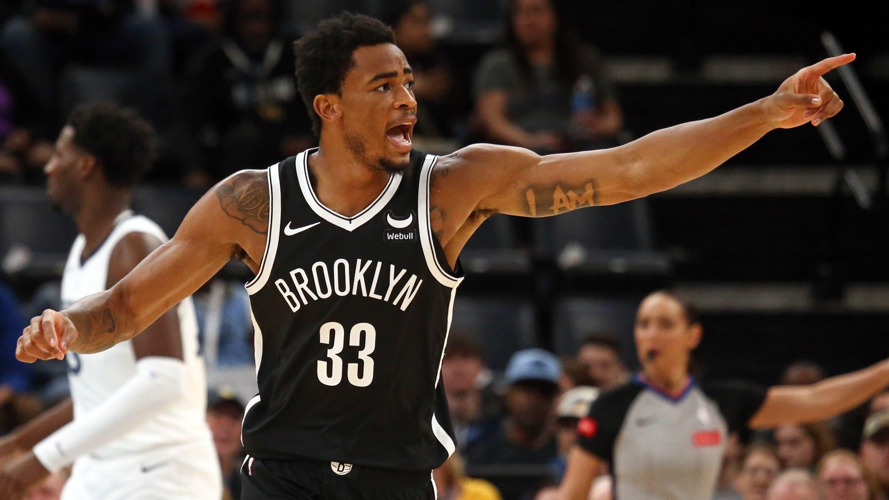 Brooklyn Nets center Nic Claxton (33) reacts after a basket during the first half against the Memphis Grizzlies at FedExForum