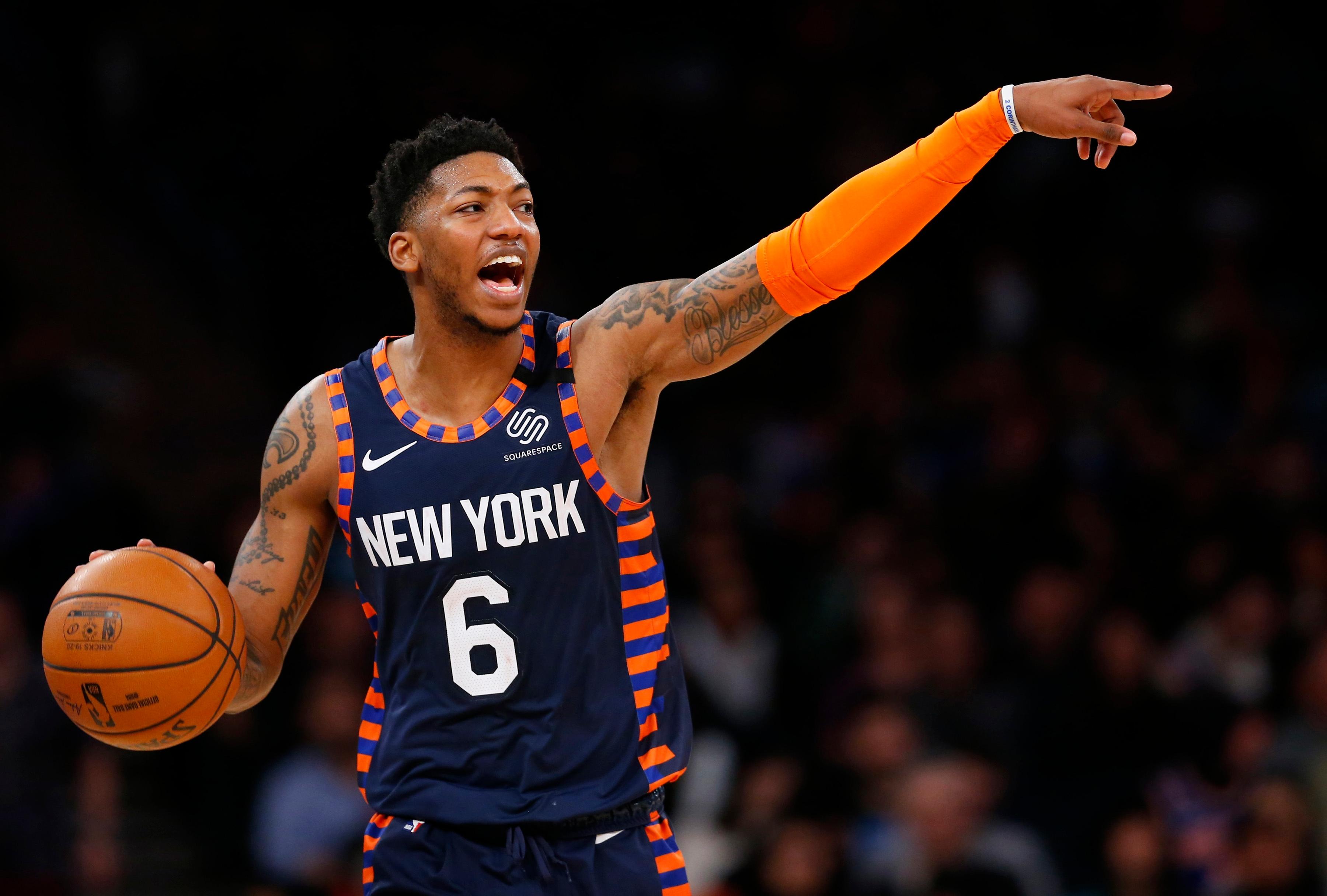 Mar 8, 2020; New York, New York, USA; New York Knicks guard Elfrid Payton (6) dribbles the ball against the Detroit Pistons during the second half at Madison Square Garden. Mandatory Credit: Noah K. Murray-USA TODAY Sports