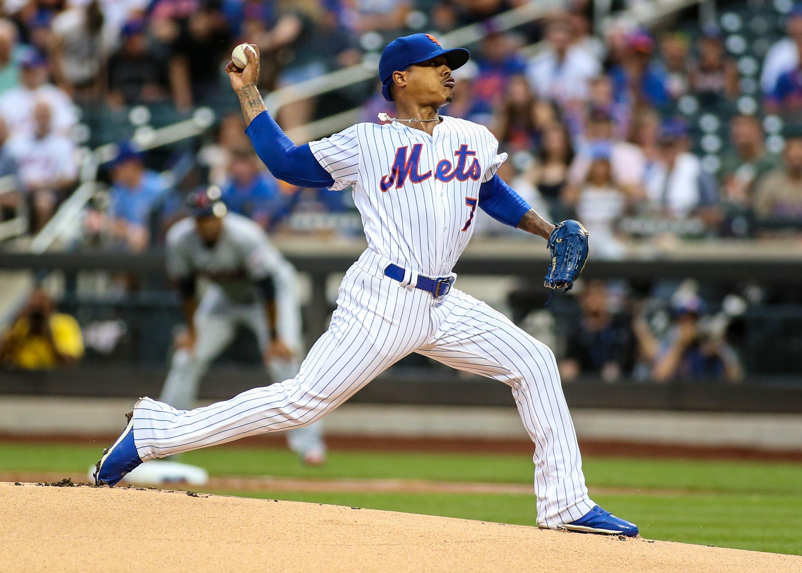 Aug 21, 2019; New York City, NY, USA; New York Mets pitcher Marcus Stroman (7) pitches against the Cleveland Indians in the first inning at Citi Field. Mandatory Credit: Wendell Cruz-USA TODAY Sportsundefined