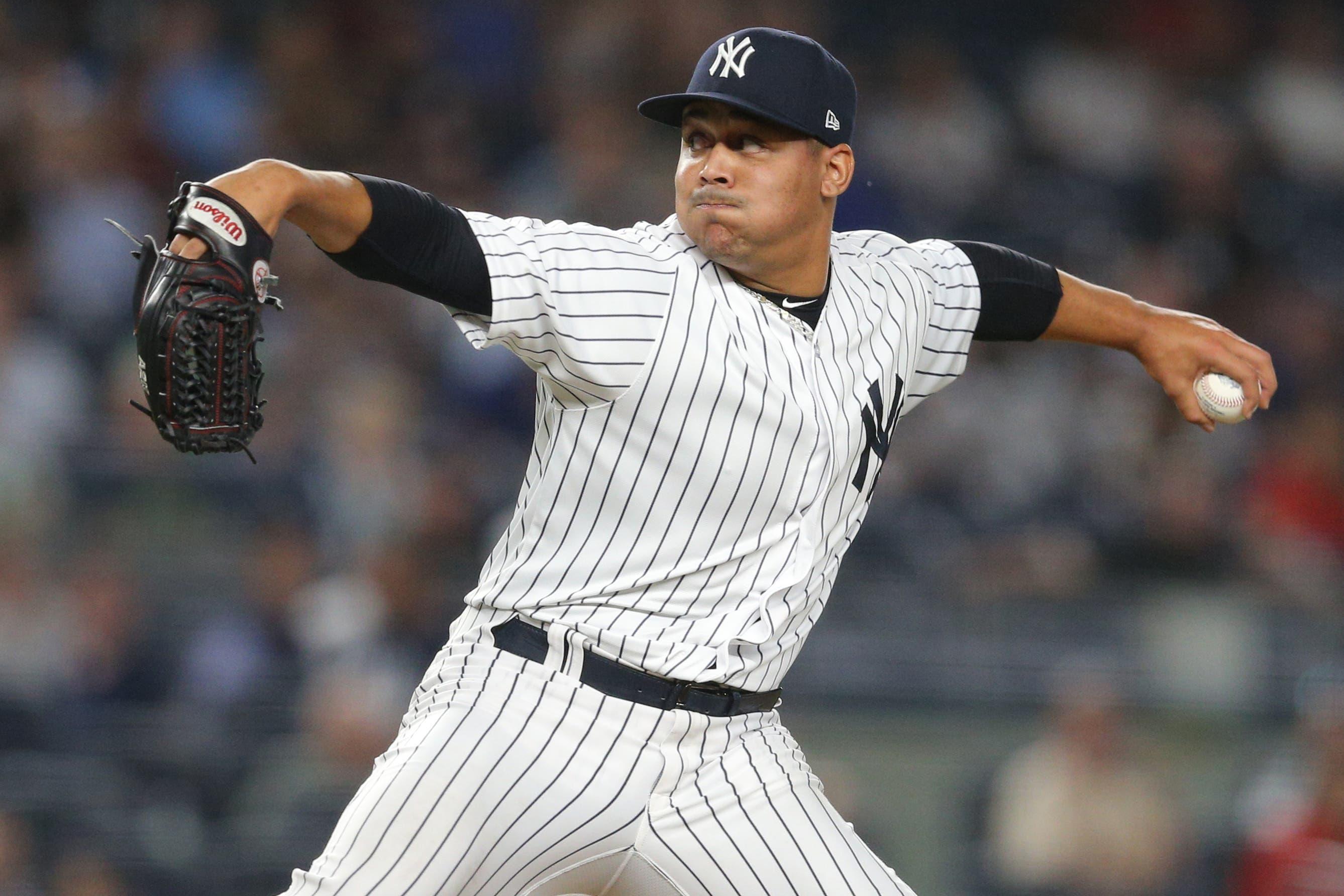 New York Yankees relief pitcher Justus Sheffield pitches against the Boston Red Sox during the ninth inning at Yankee Stadium. / Brad Penner/USA TODAY Sports