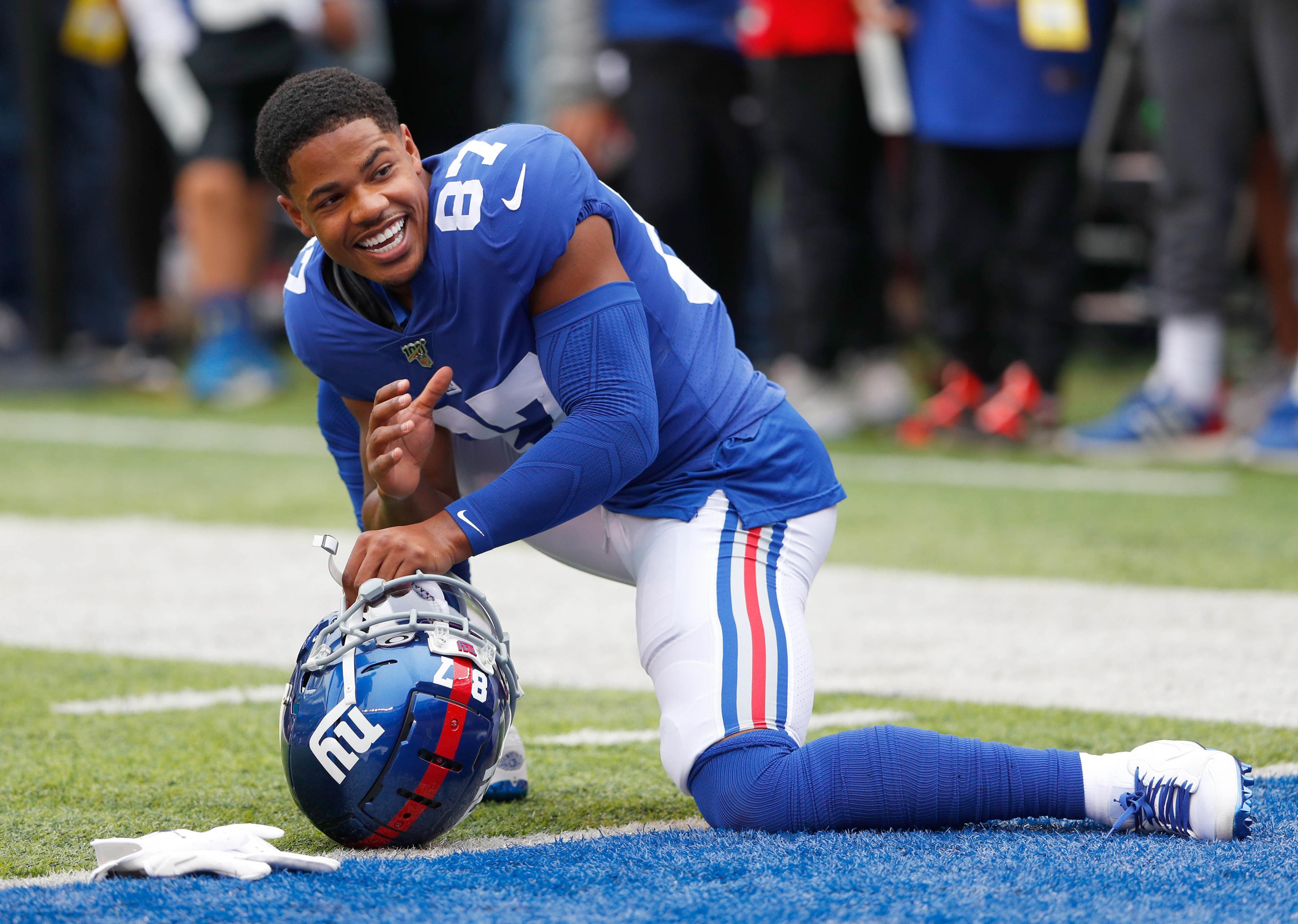 Oct 6, 2019; East Rutherford, NJ, USA; New York Giants wide receiver Sterling Shepard (87) during warm up before game against the Minnesota Vikings at MetLife Stadium. Mandatory Credit: Noah K. Murray-USA TODAY Sports / Noah K. Murray