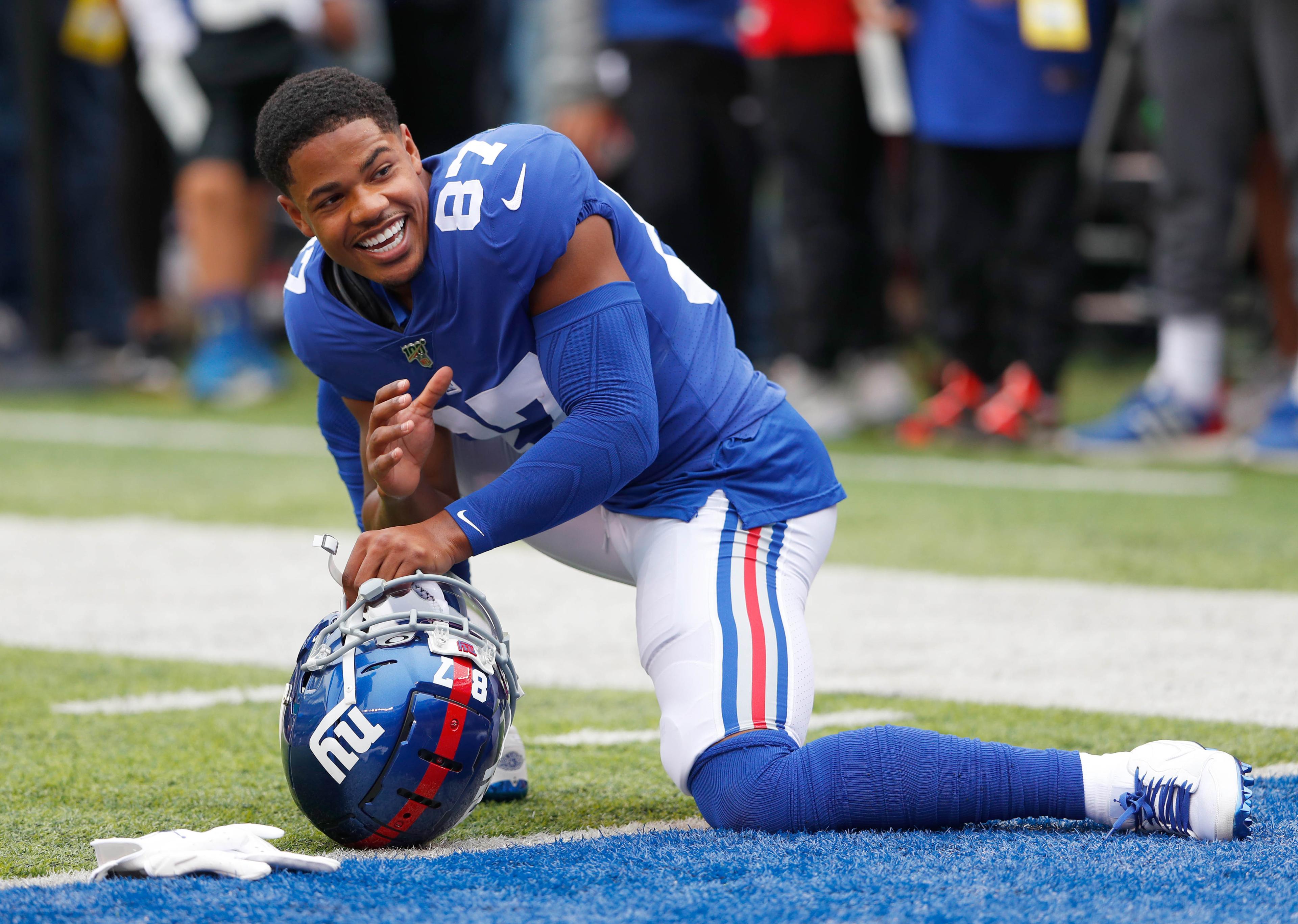 Oct 6, 2019; East Rutherford, NJ, USA; New York Giants wide receiver Sterling Shepard (87) during warm up before game against the Minnesota Vikings at MetLife Stadium. Mandatory Credit: Noah K. Murray-USA TODAY Sports