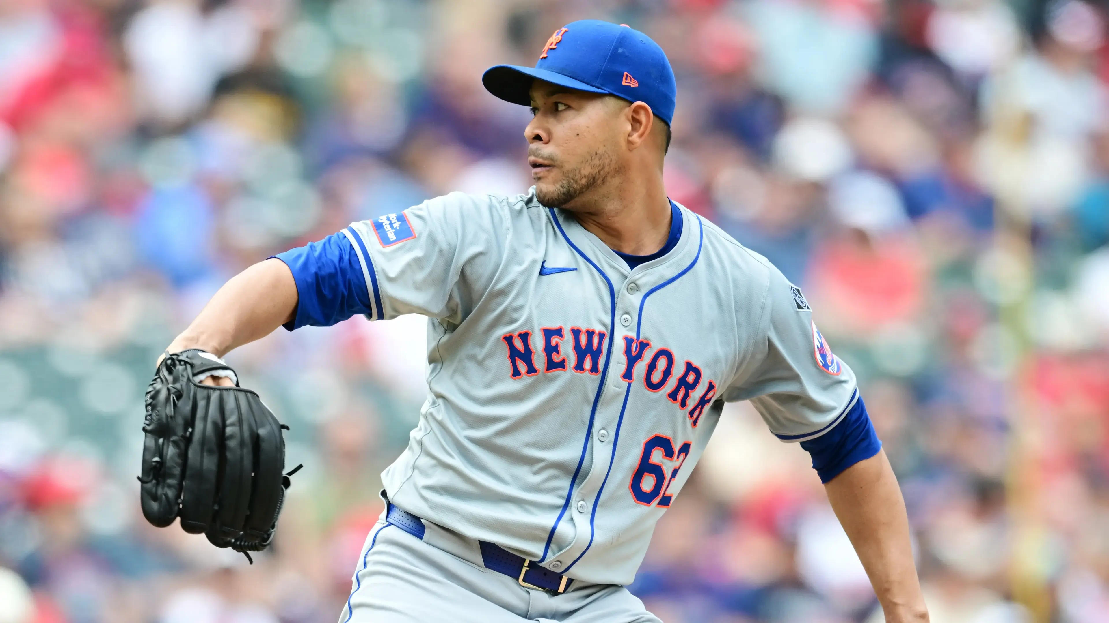 May 22, 2024; Cleveland, Ohio, USA; New York Mets starting pitcher Jose Quintana (62) throws a pitch during the first inning against the Cleveland Guardians at Progressive Field. / Ken Blaze - USA TODAY Sports