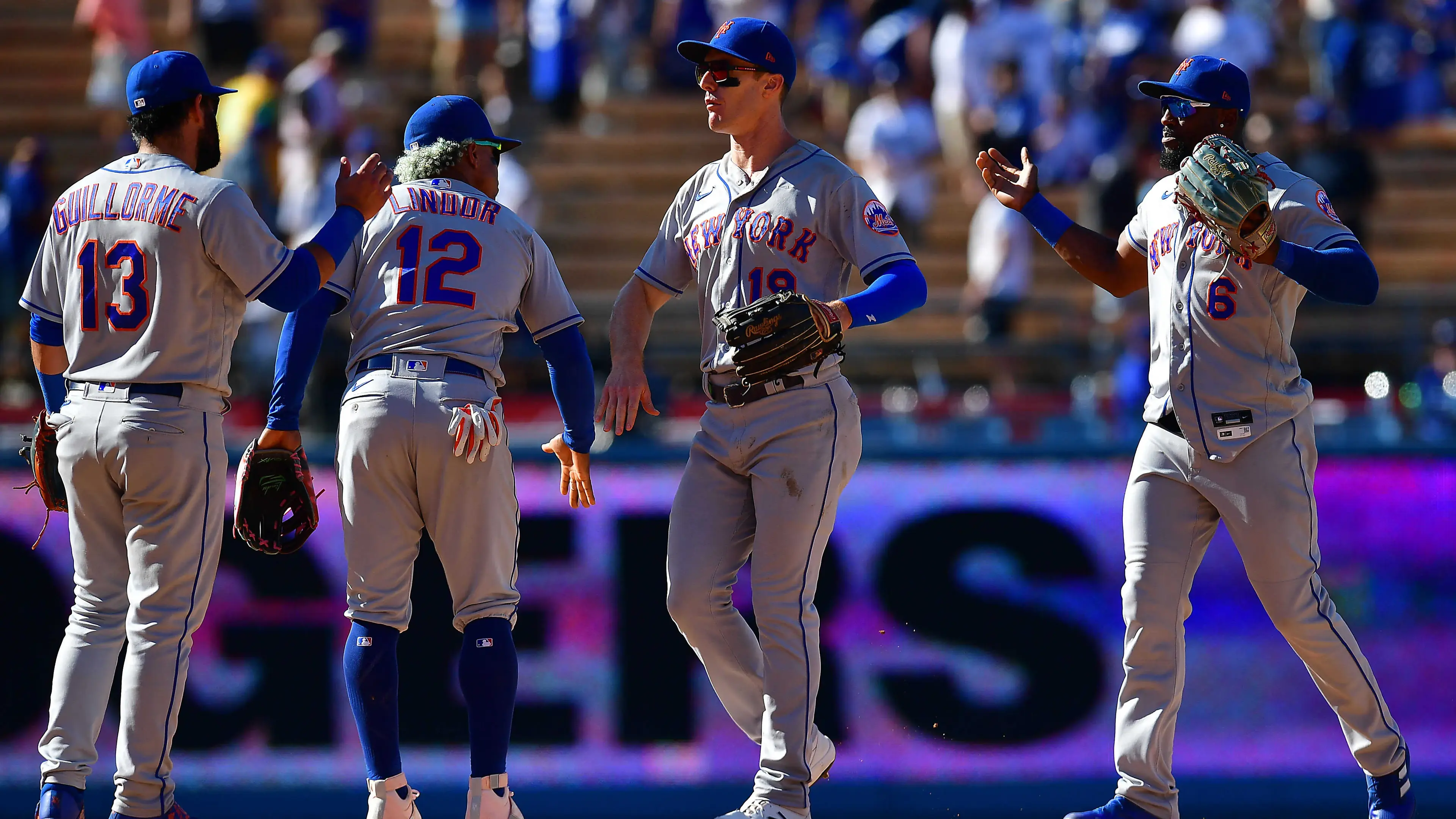 Luis Guillorme, Francisco Lindor, Mark Canha, and Starling Marte / Gary A. Vasquez - USA TODAY Sports